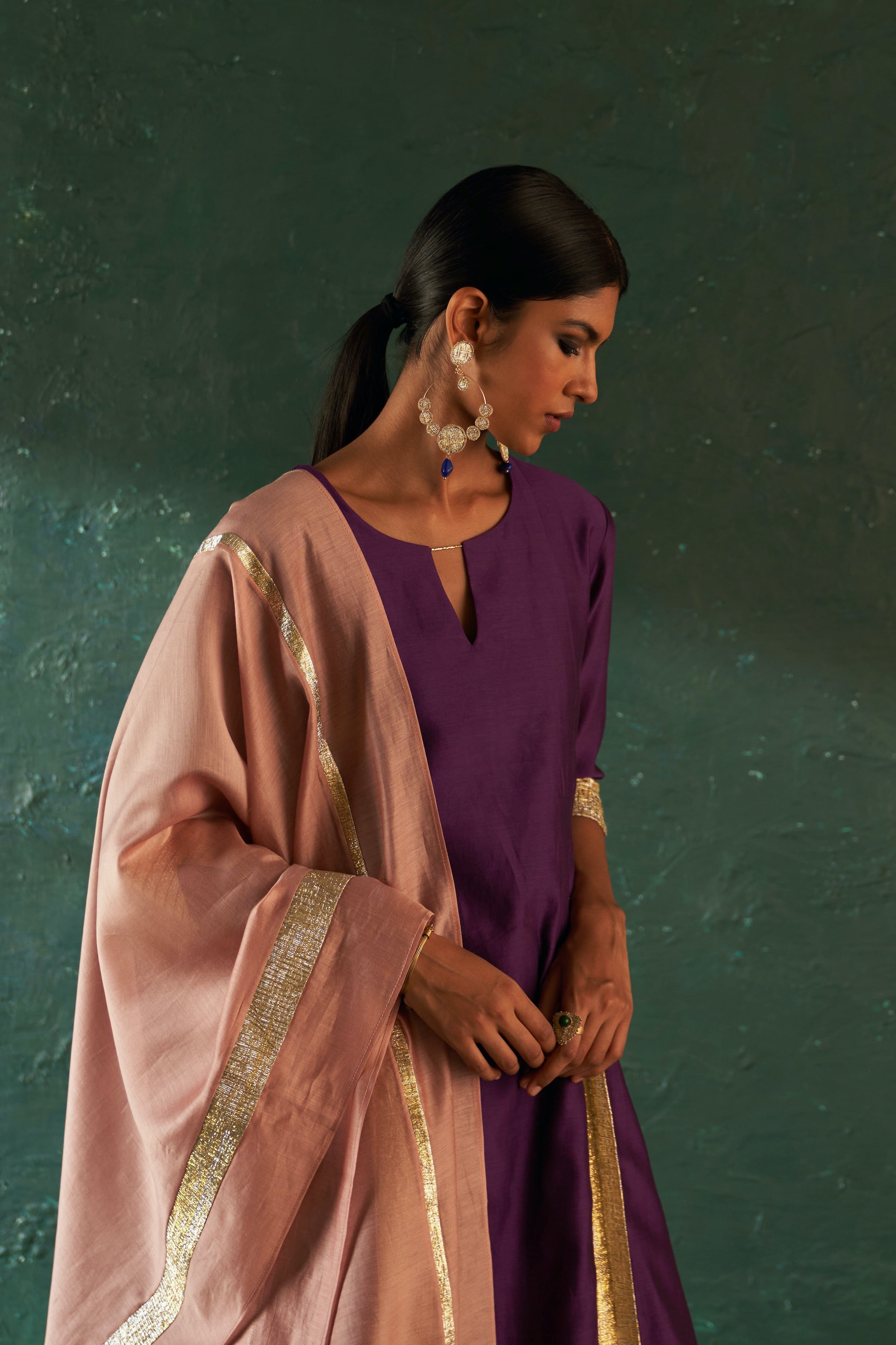 CY Charkhee Purple Chanderi Kurta Closeup 1