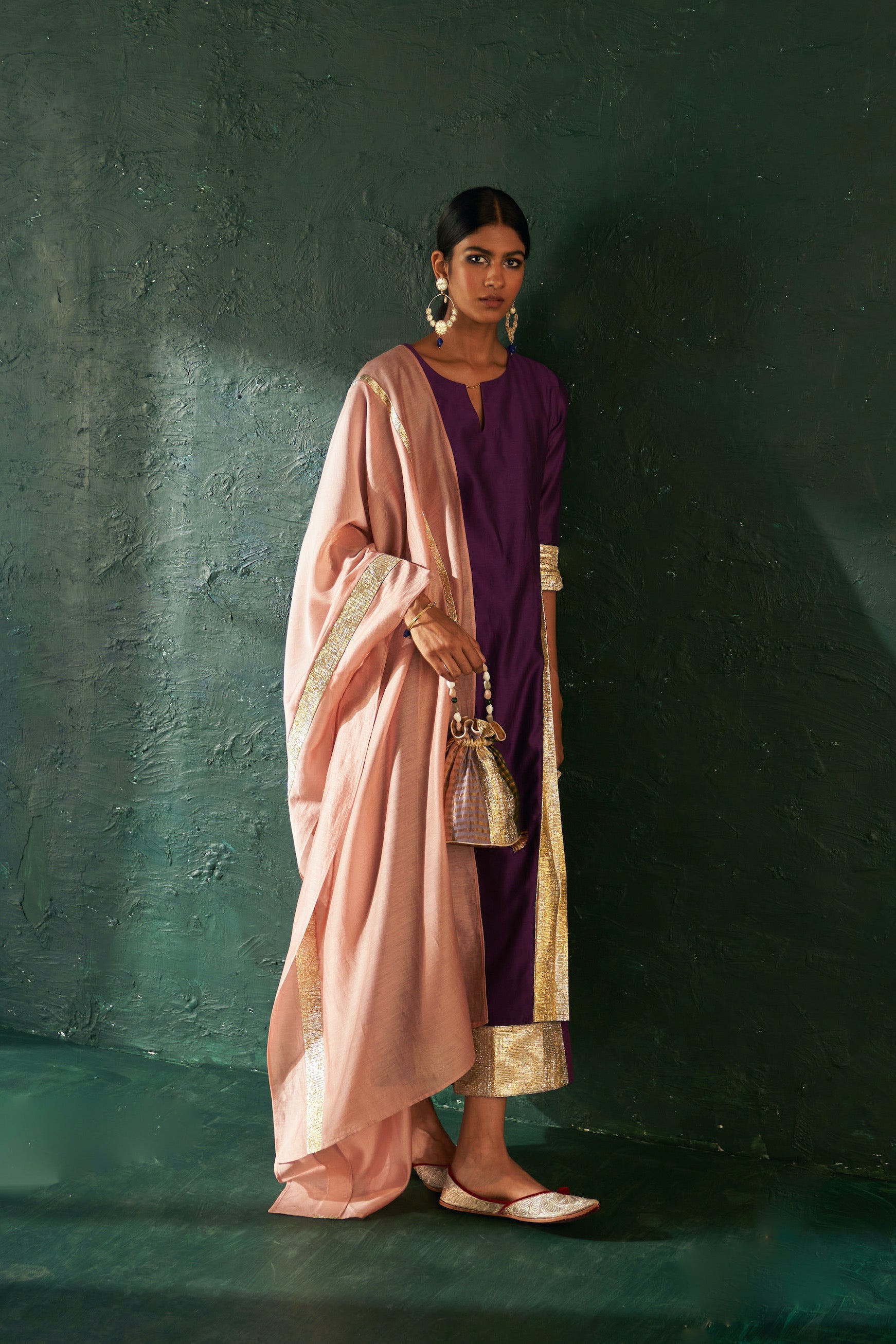 CY Charkhee Purple Chanderi Kurta Front 2