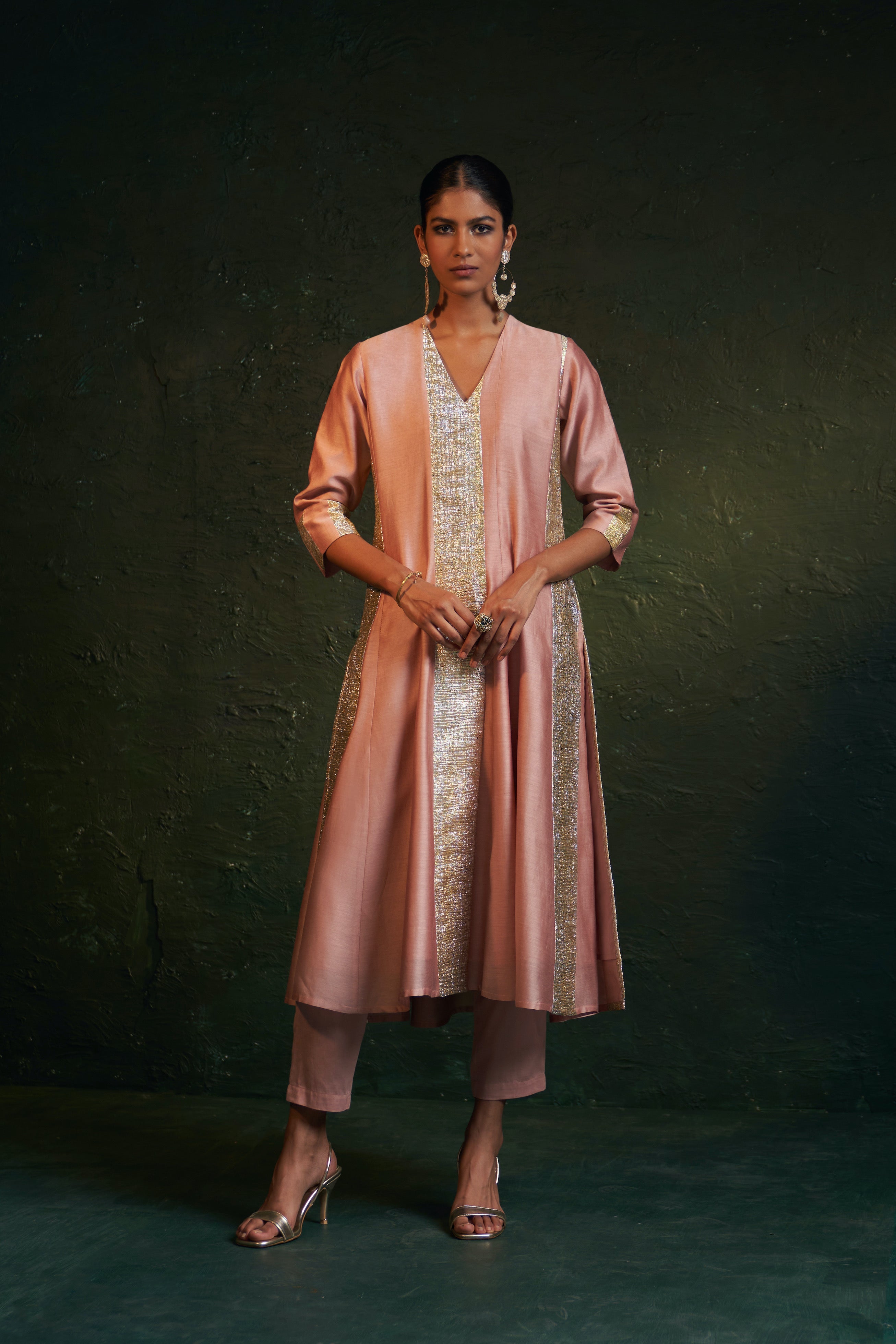 CY Charkhee Rose Pink Chanderi Kurta Front 2