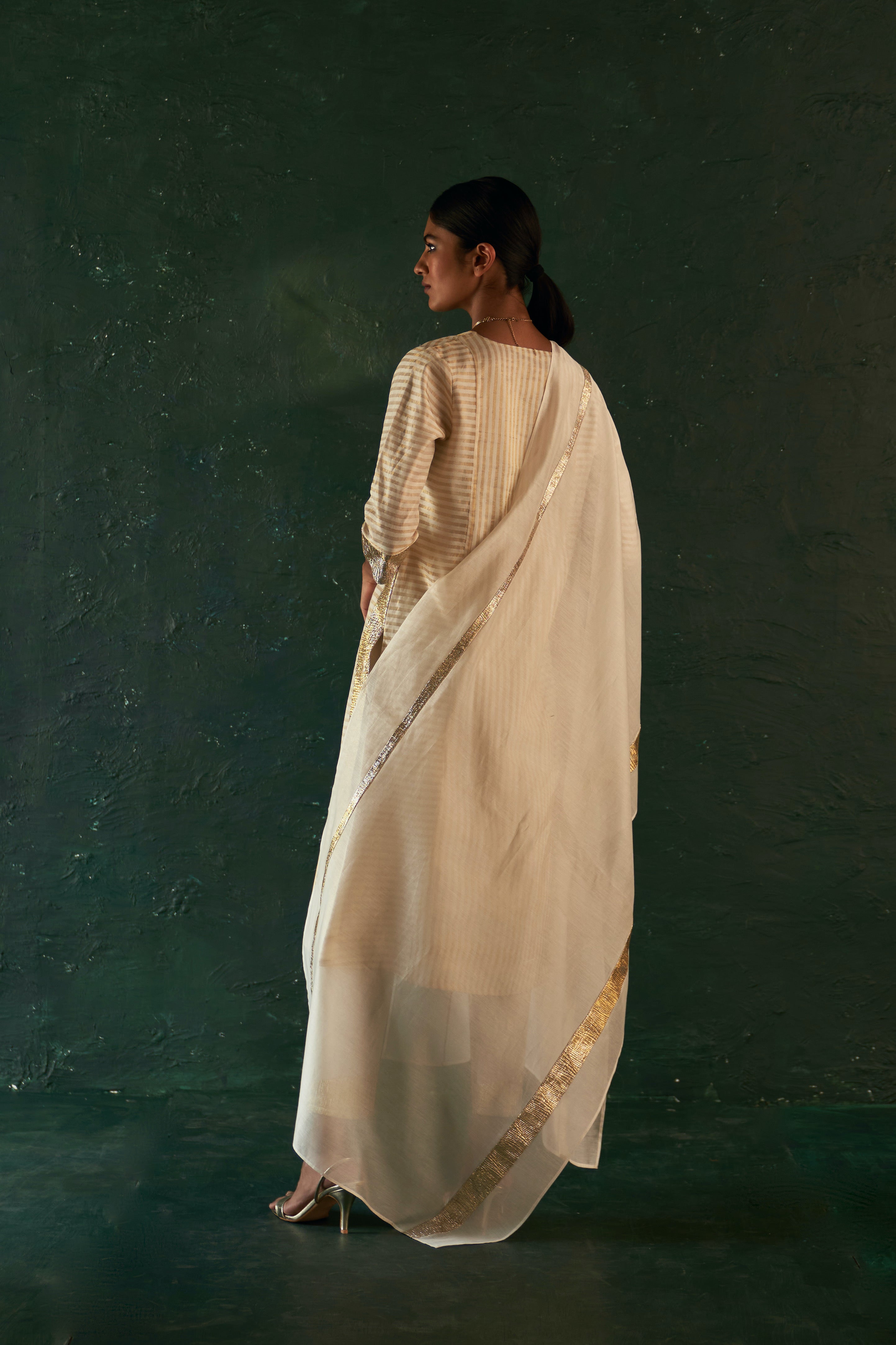 CY Charkhee Ivory Stripe Kurta Back 1