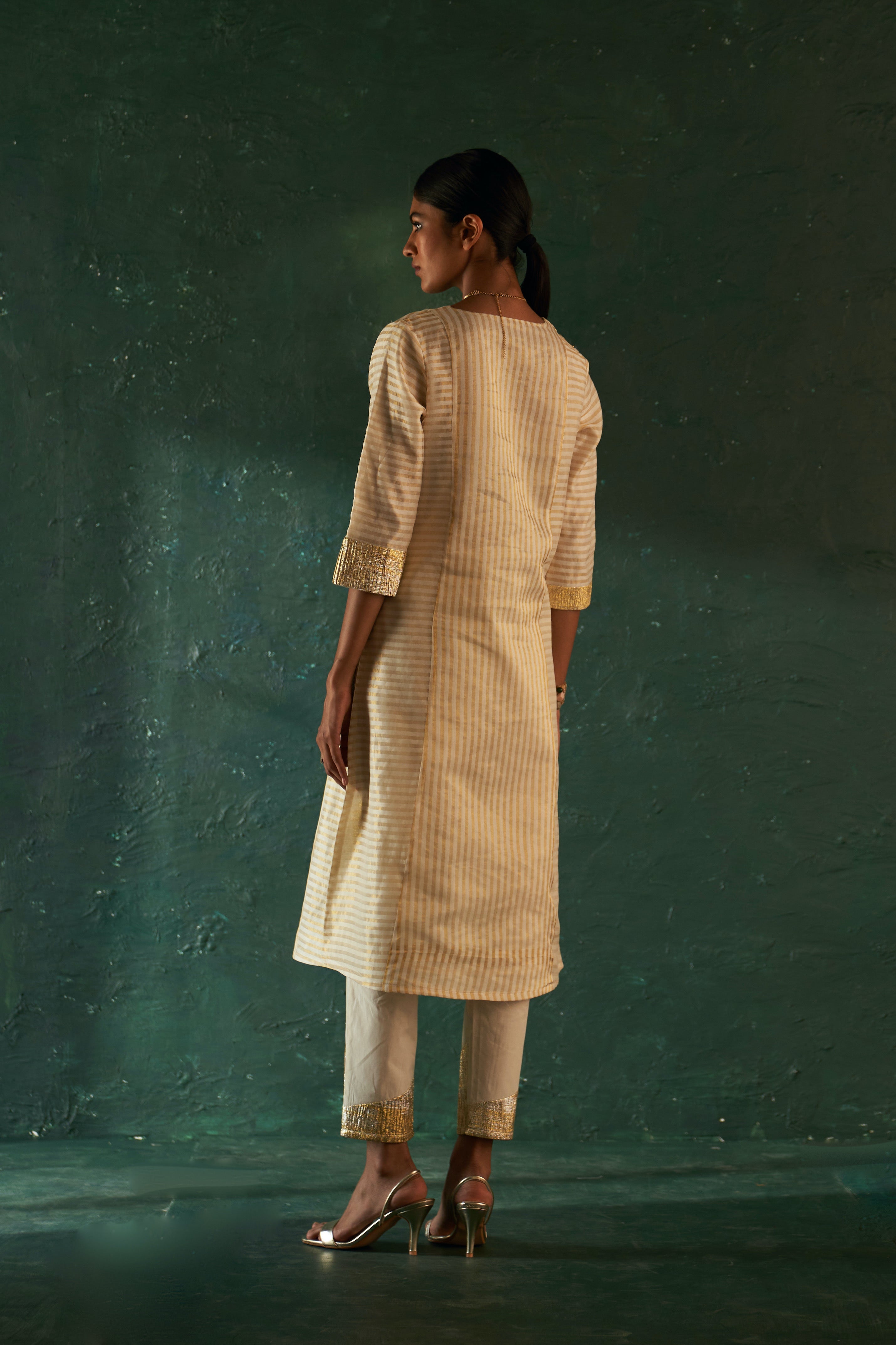 CY Charkhee Ivory Stripe Kurta Back 2