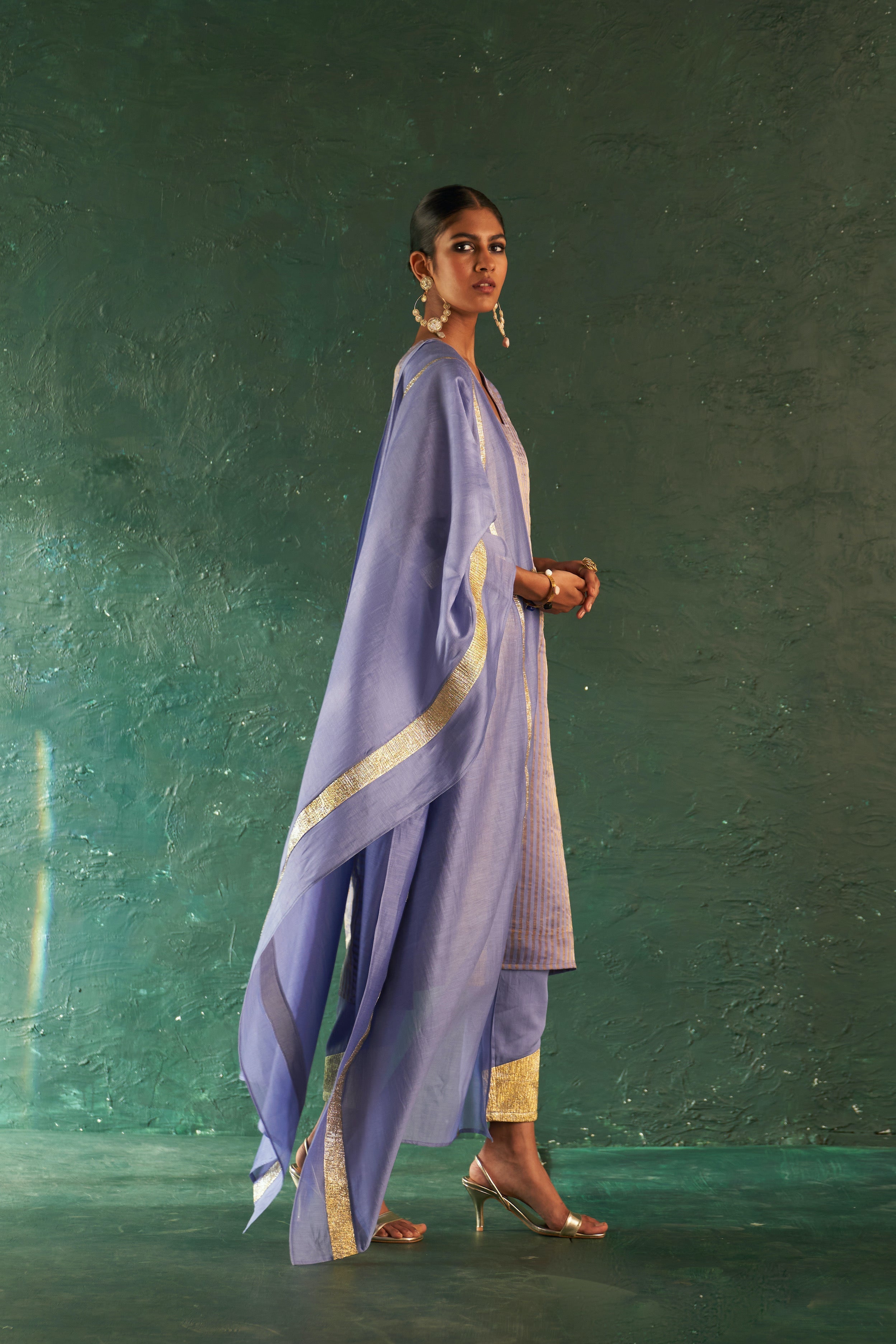 CY Charkhee Lavender Stripes Kurta Side 1