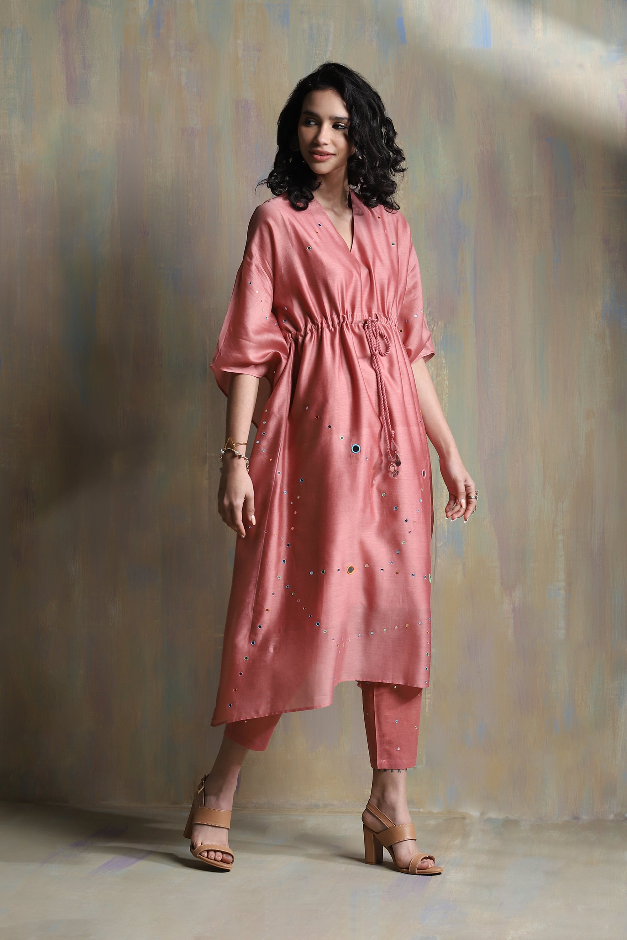 CY Charkhee Chanderi Kaftan With Pant Front 2