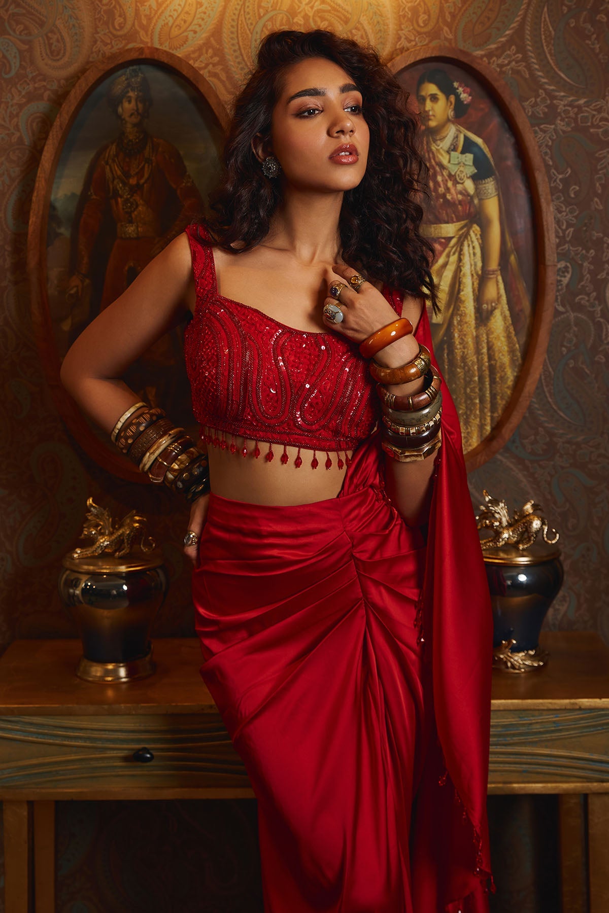 Red Embroidered Skirt Saree Set