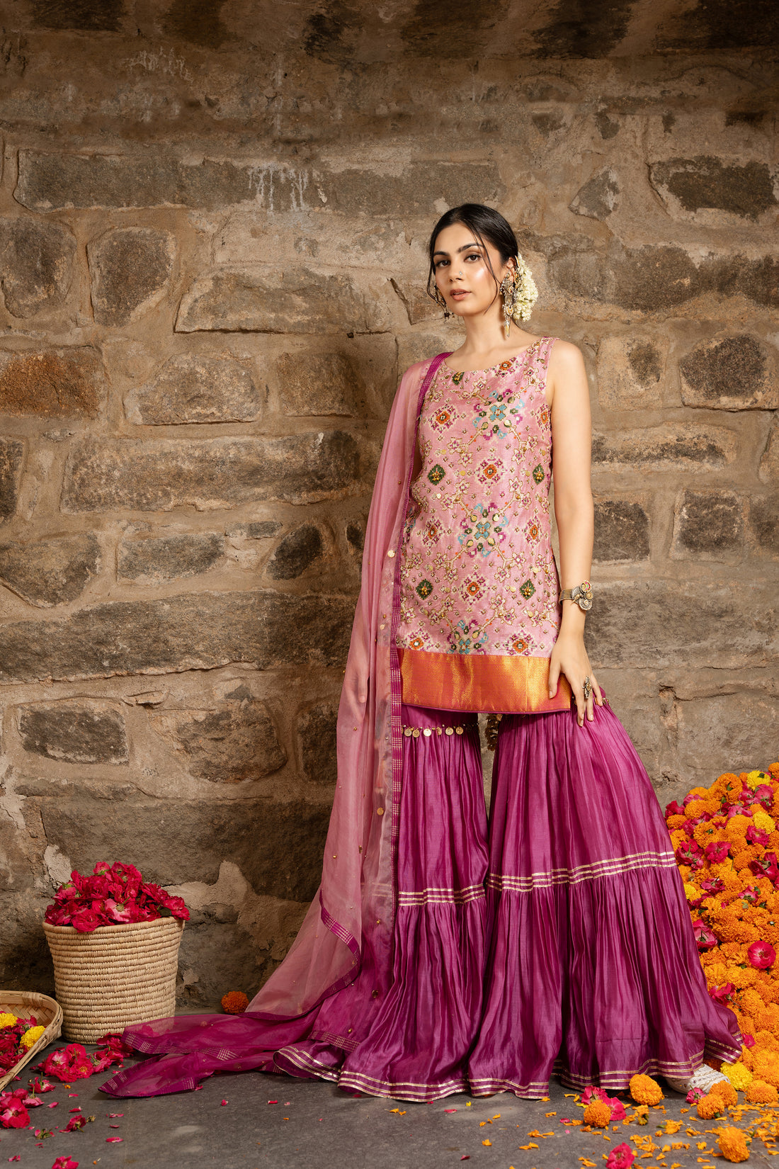 Rukhsaar-Blossom Pink Sharara Set