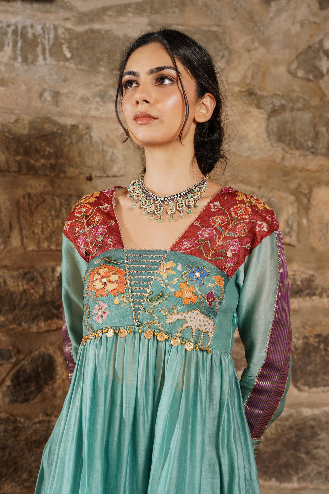 Sehr-Teal Lagoon Embroidered Sharara Set