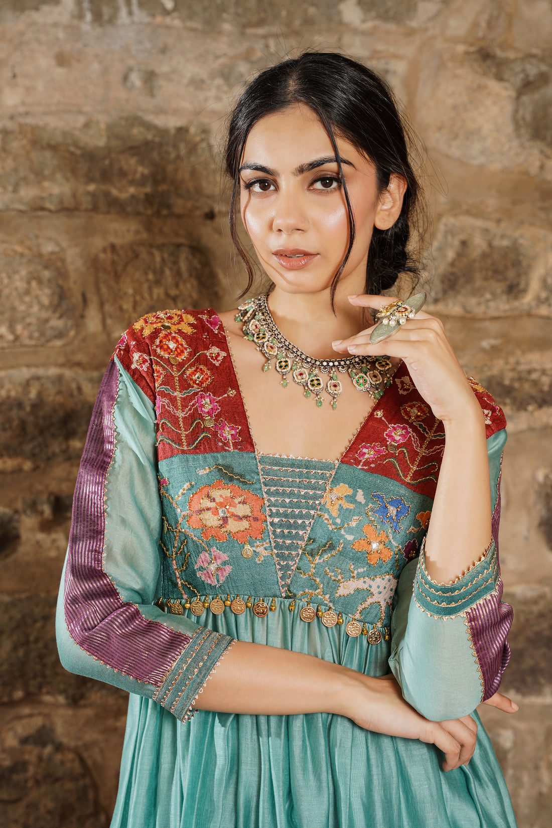 Sehr-Teal Lagoon Embroidered Sharara Set