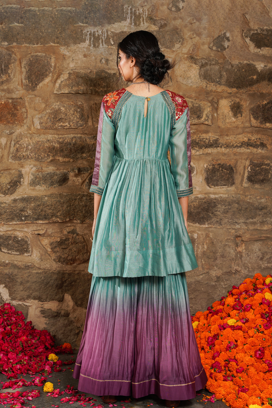 Sehr-Teal Lagoon Embroidered Sharara Set