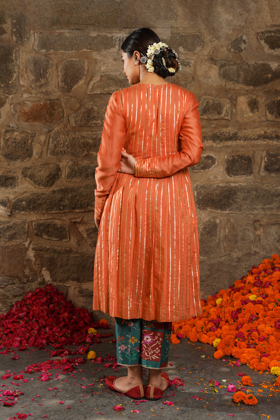 Leiyla-Orange Burst Chanderi Kurti Set