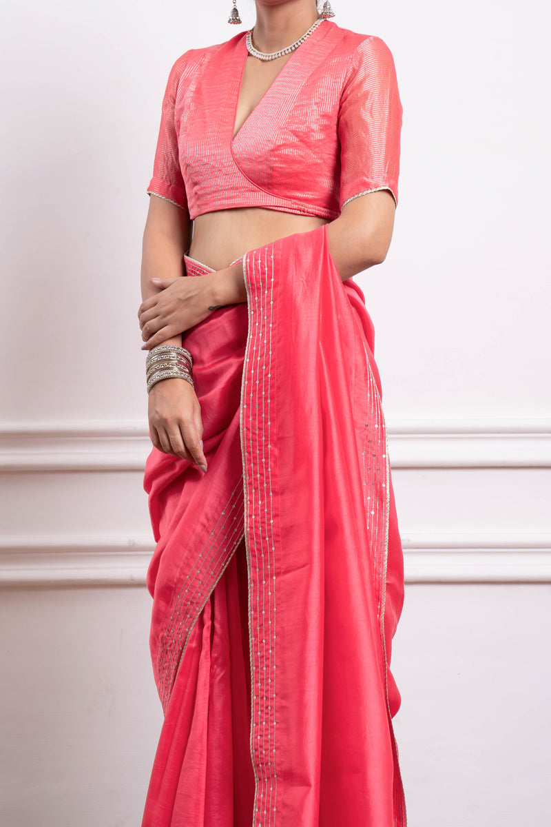  CY Vinusto Embroidered Chanderi Saree In Pink Closeup 1