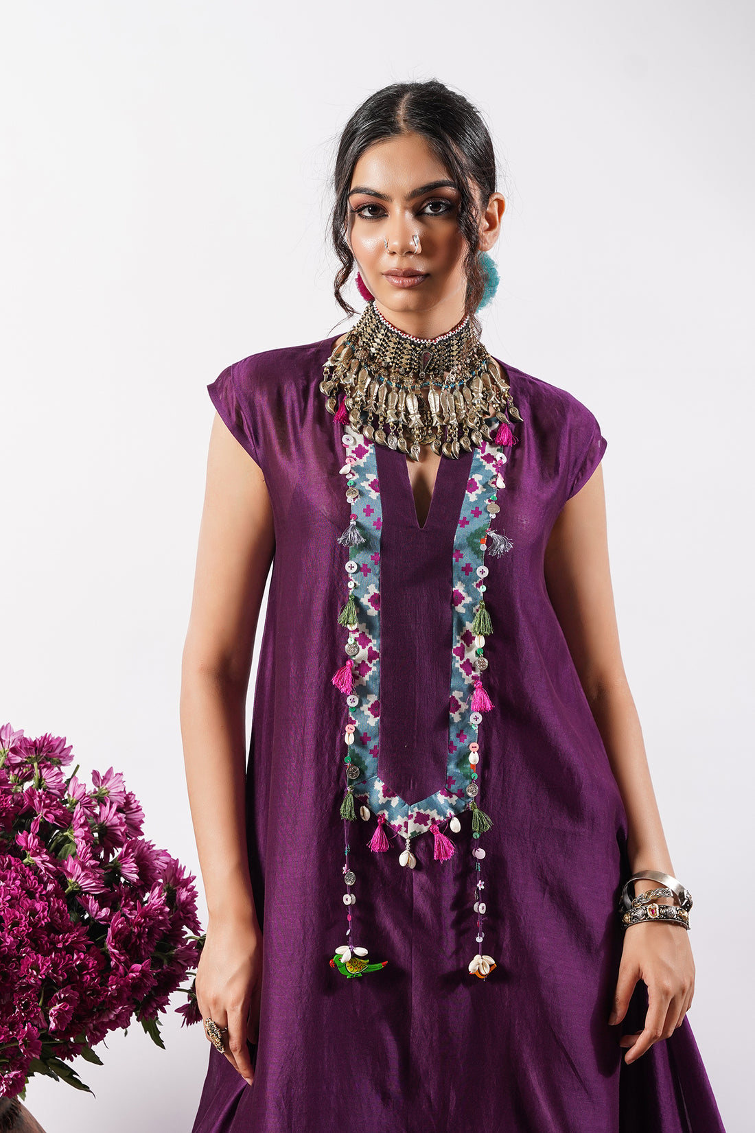 Aashna-Regal Purple Chanderi Kurti Set