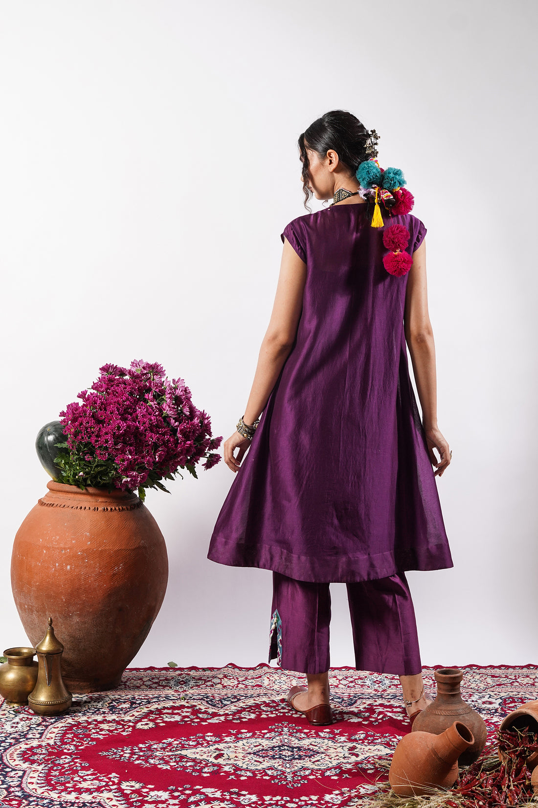 Aashna-Regal Purple Chanderi Kurti Set