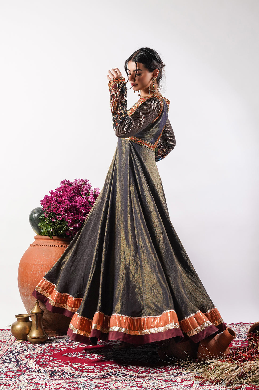 Aarzoo-Midnight Blue Silk Embroidered Anarkali Set