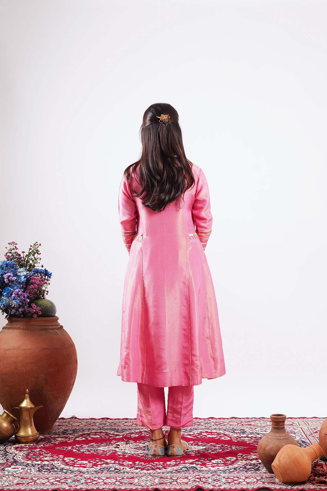 Mehru-Bubblegum Pink Embroidered Kurti Set