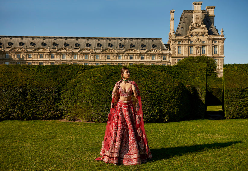 Red Embroidered lehenga Set