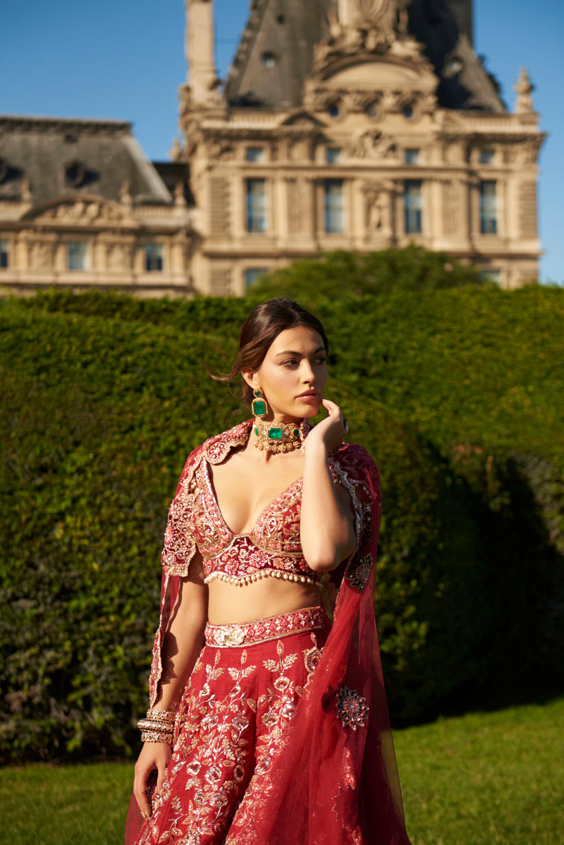 Red Embroidered lehenga Set