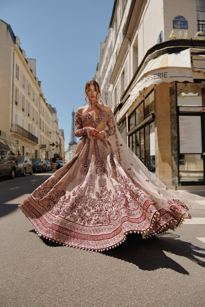 Marron & Ivory Embroidered Lehenga Set