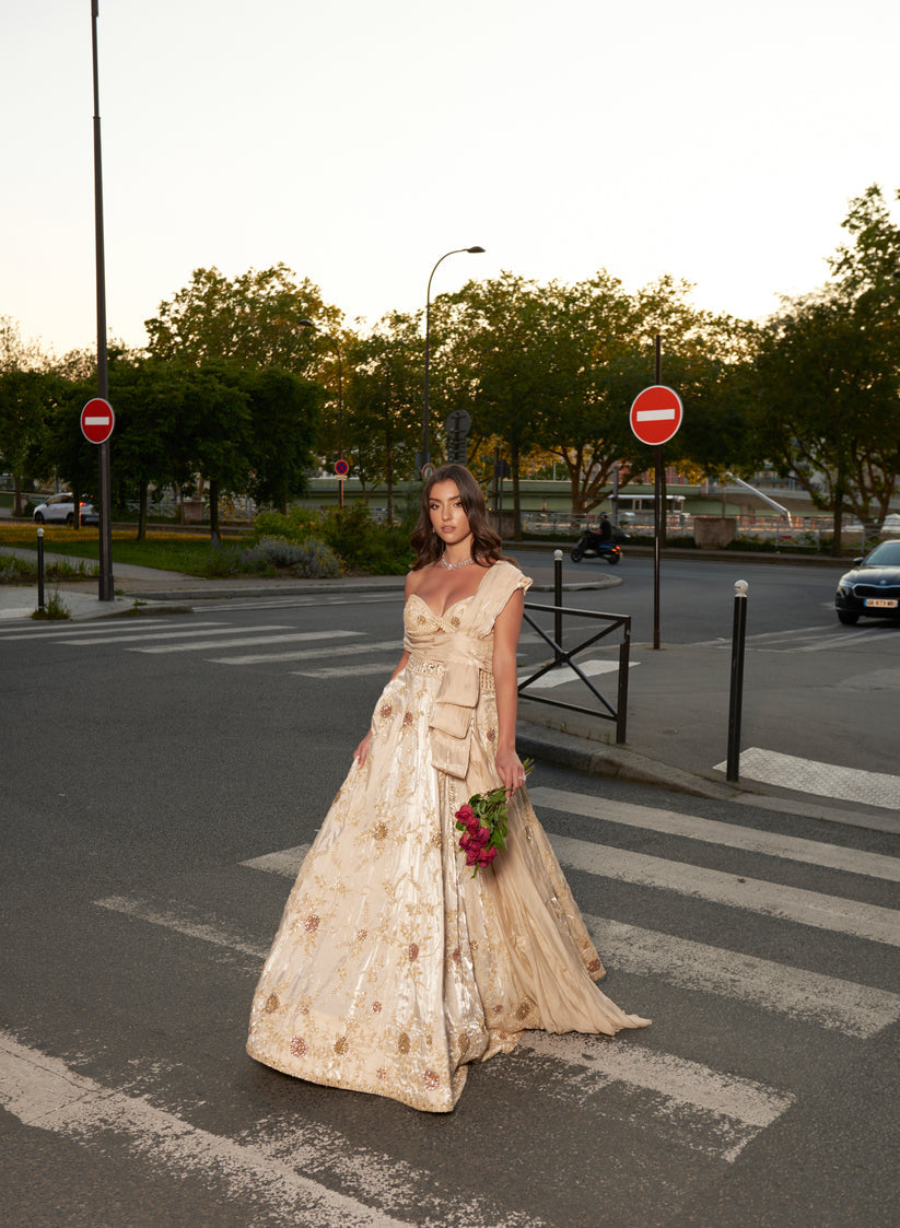 Butterscotch Ivory Embroidered Lehenga Set