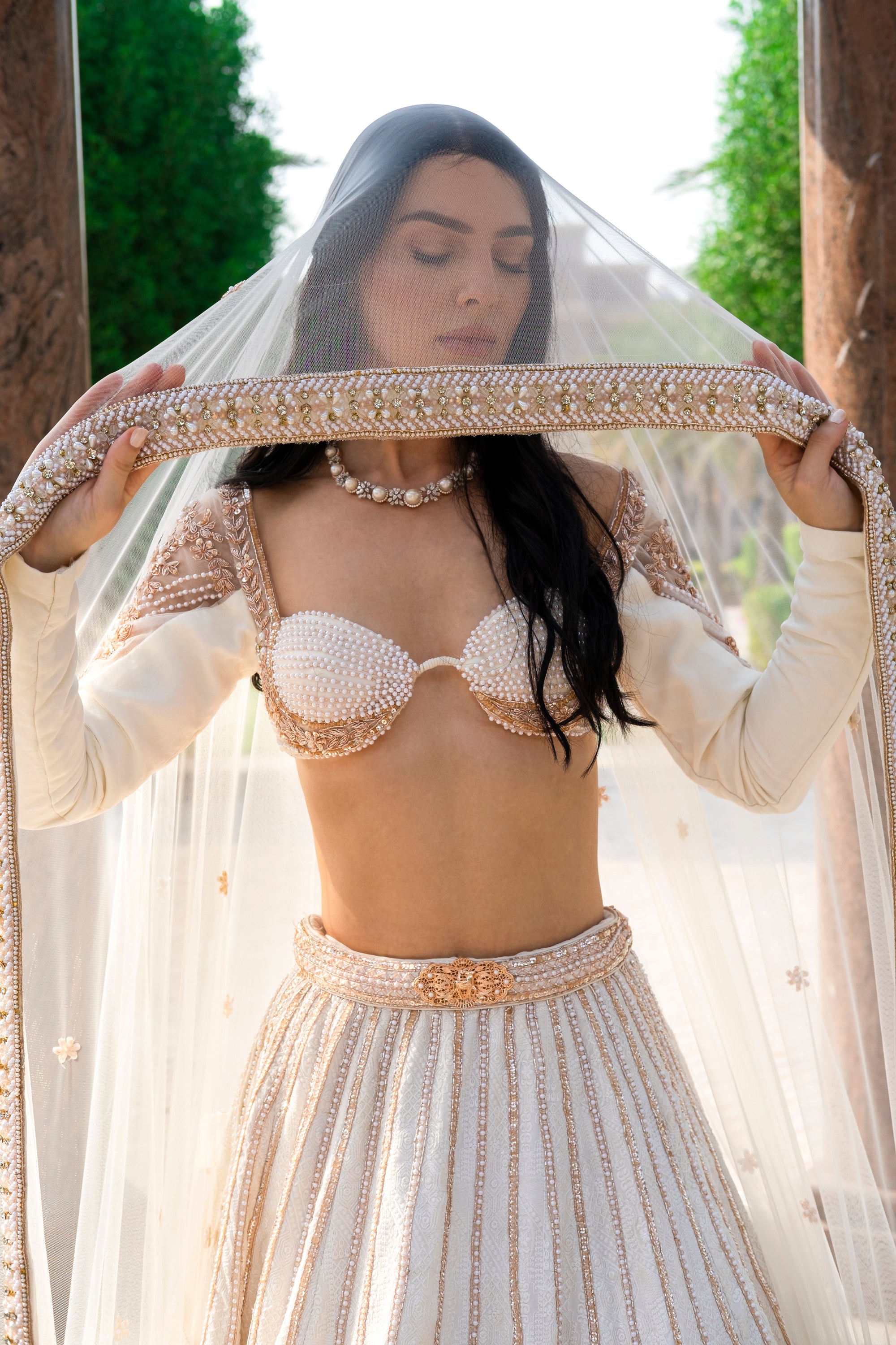 Pearl-Fection White Trail Lehenga Set