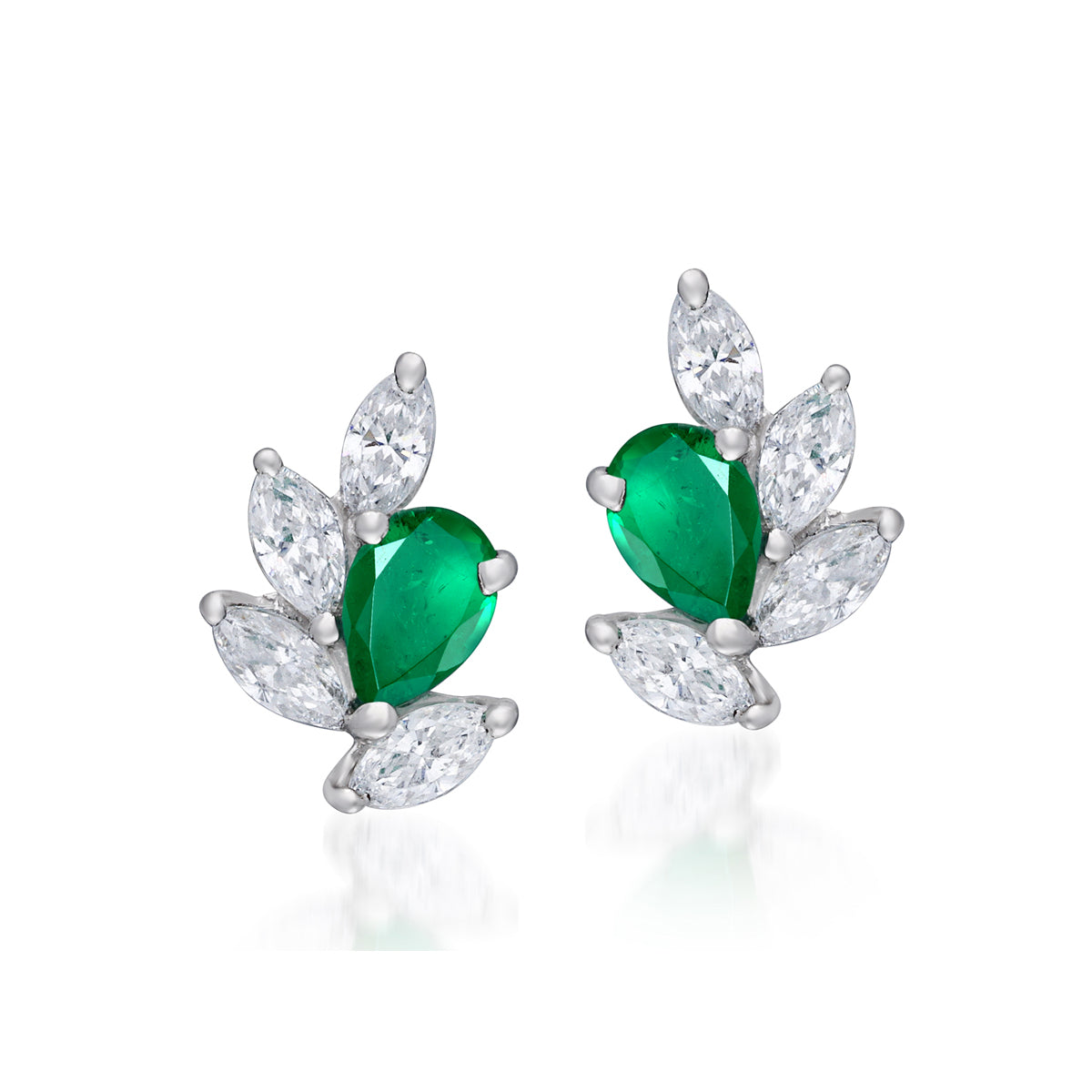 Synthetic Emerald Pear Cut And White Swarovski Zirconia Earrings