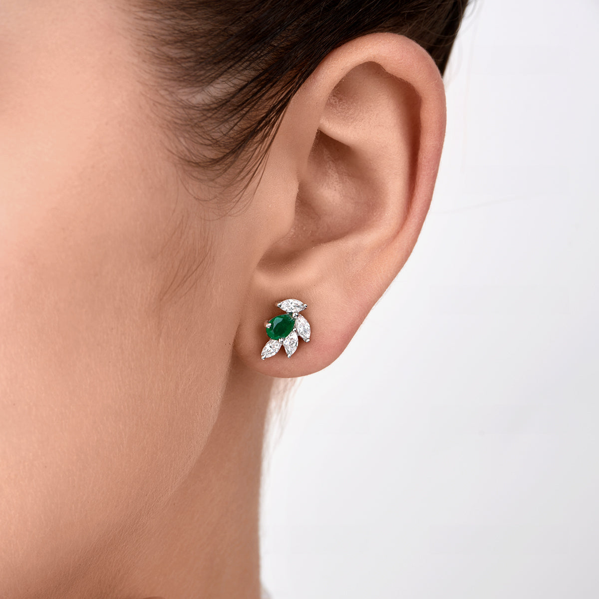 Synthetic Emerald Pear Cut And White Swarovski Zirconia Earrings