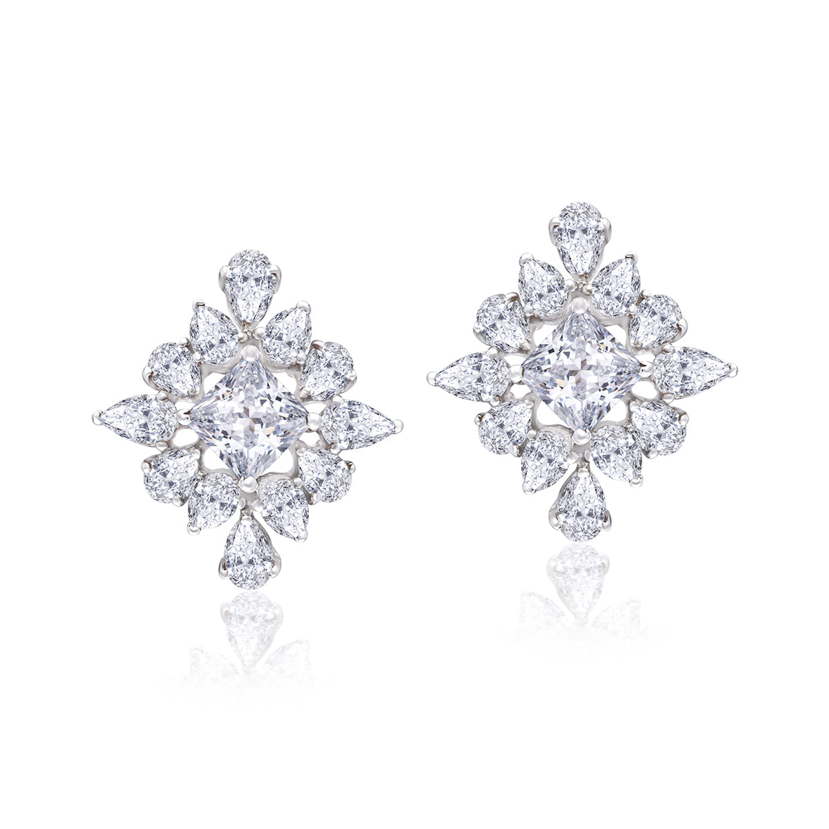 Princess And Pear Cut White Swarovski Zirconia Earrings