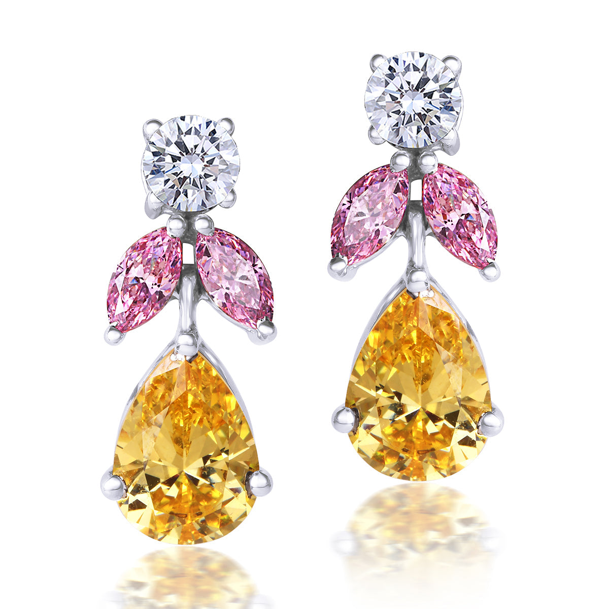 Mix Shape White,Yellow And Pink Swarovski Zirconia Earrings