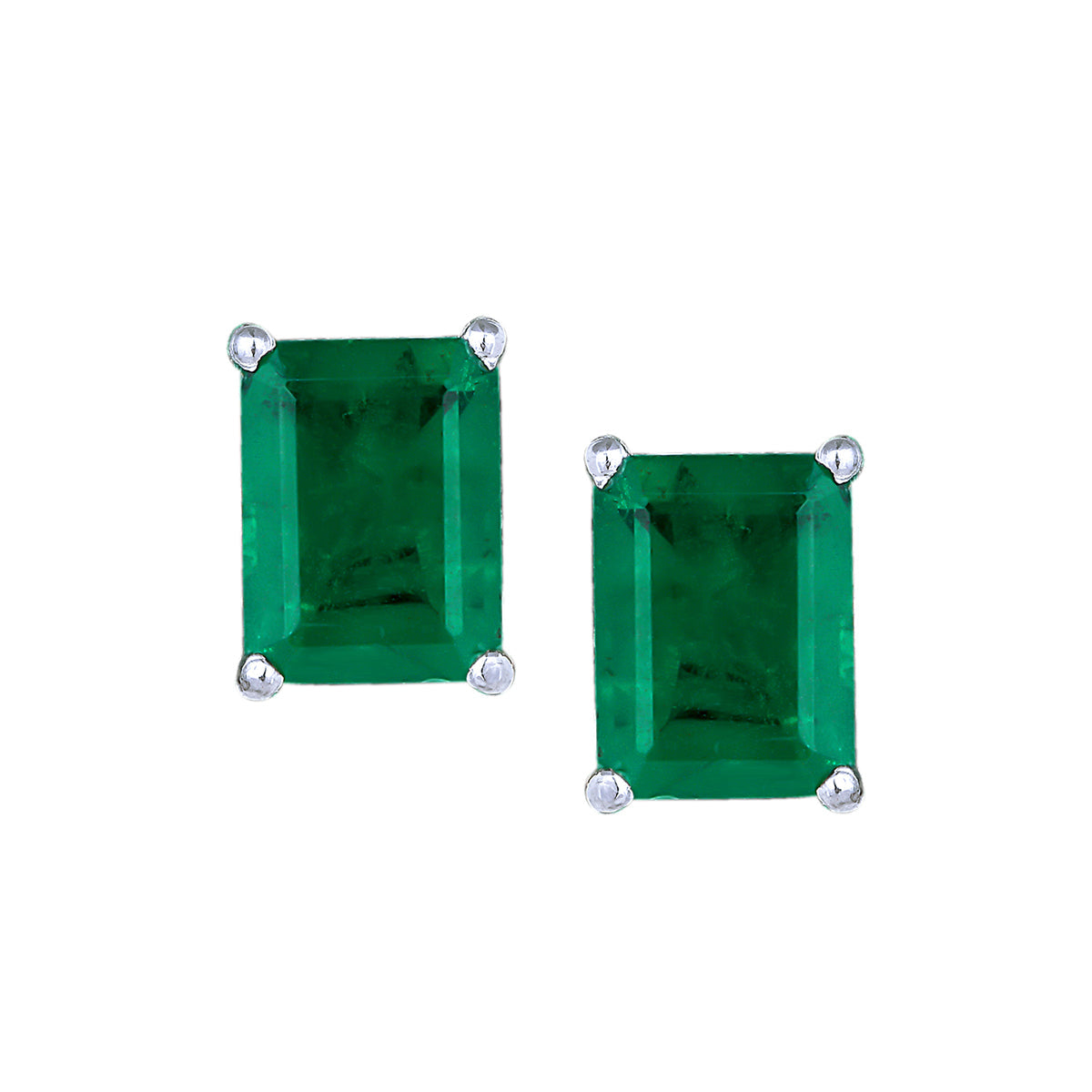 Synthetic Green Emerald Cut Solitaire Studs