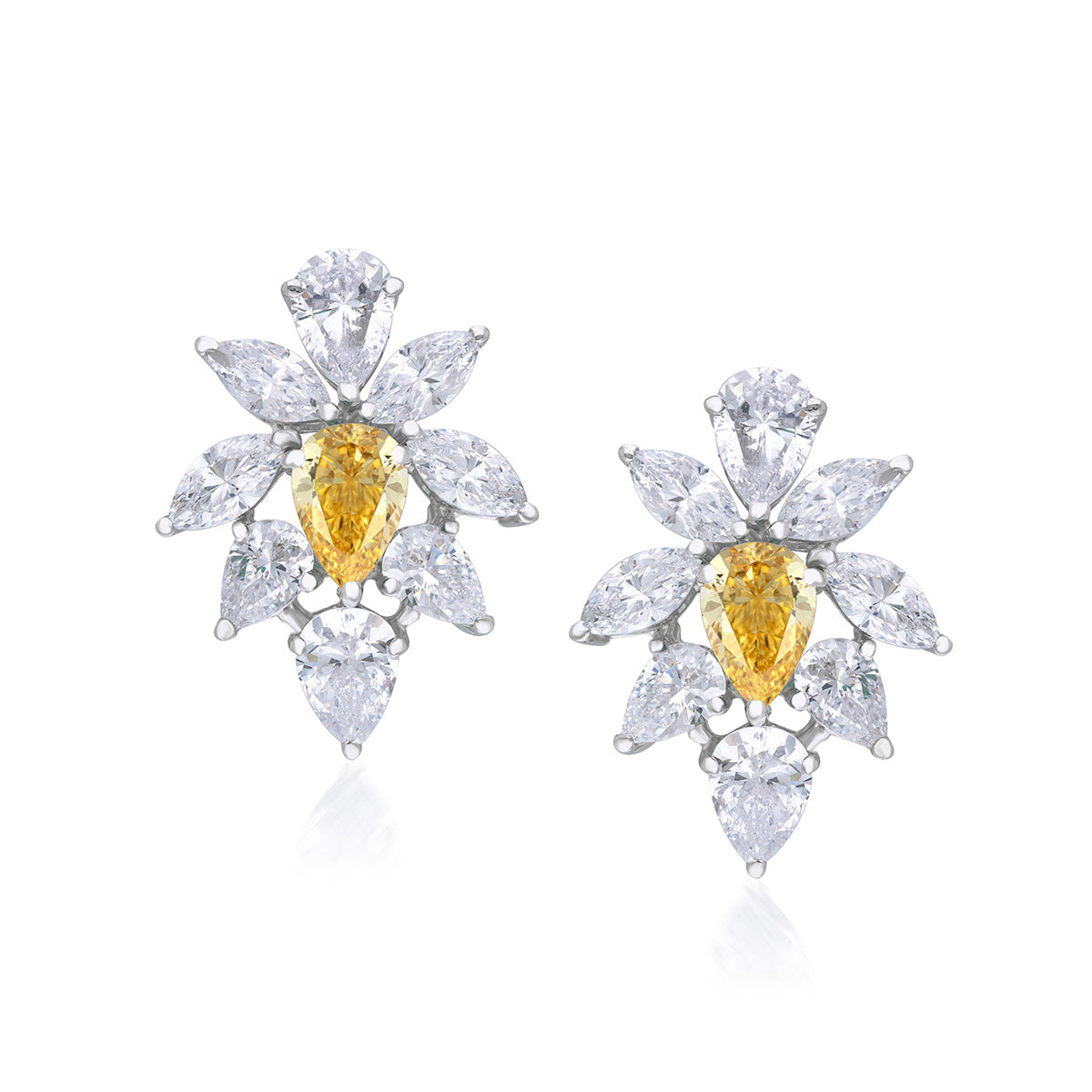 Yellow Pear And White Swarovski Zirconia Earrings