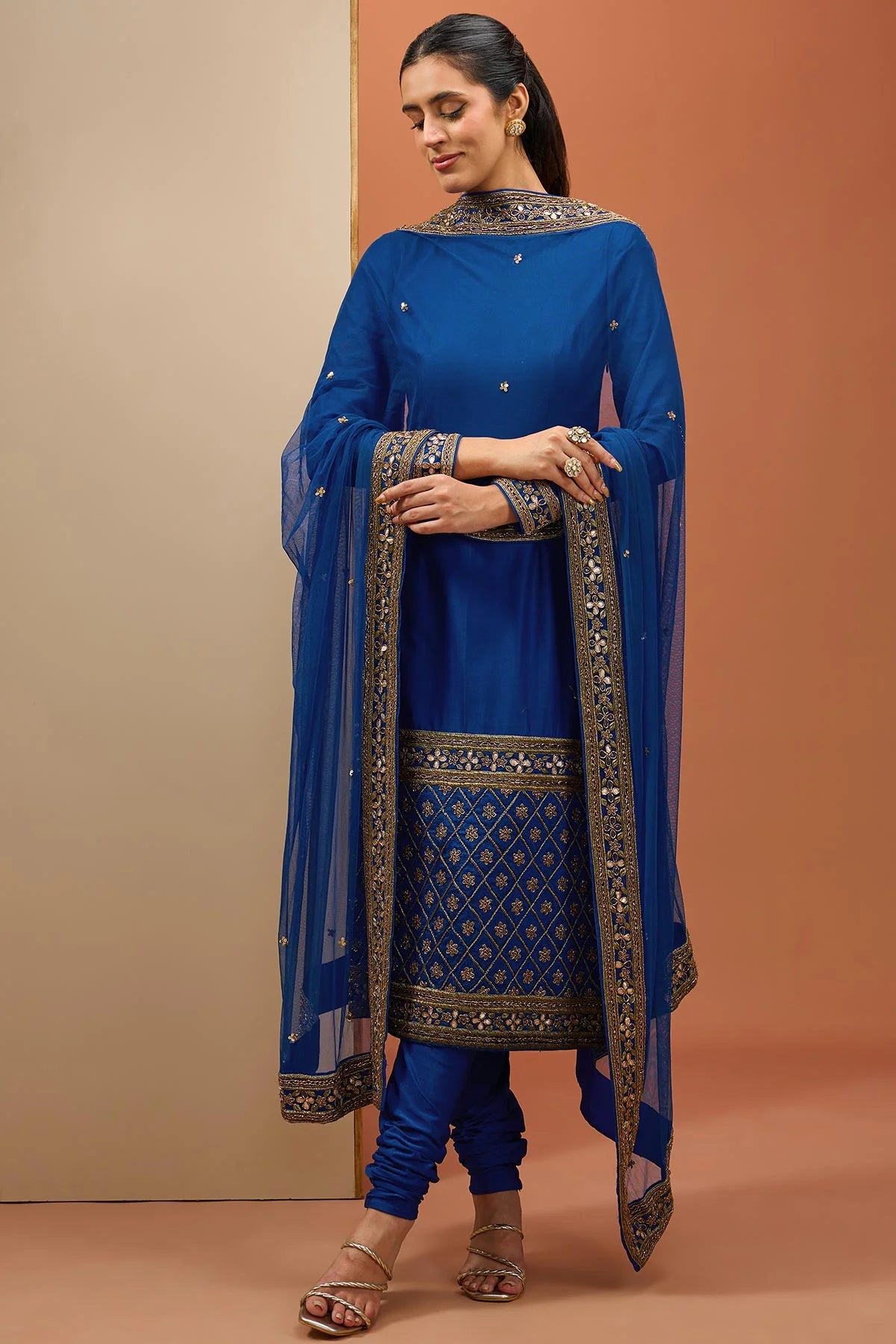 CY Esha Koul Blue Straight Kurta Set Front 1