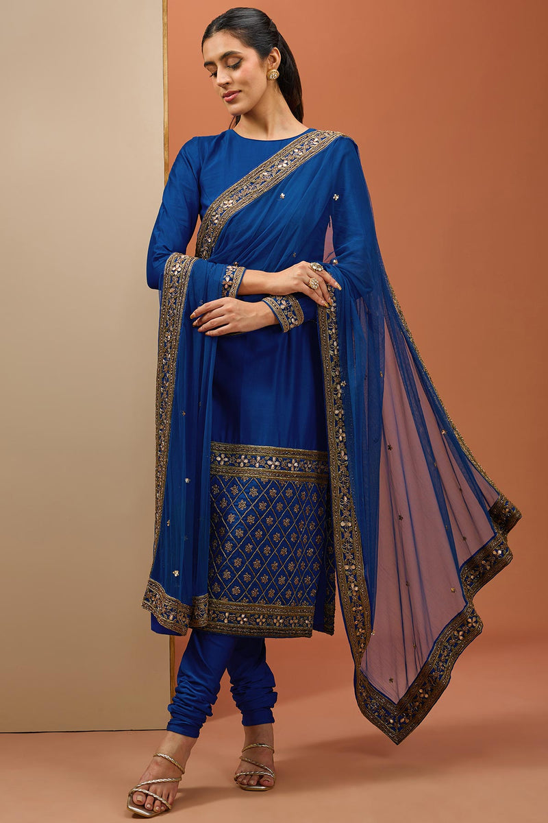 CY Esha Koul Blue Straight Kurta Set Front 2