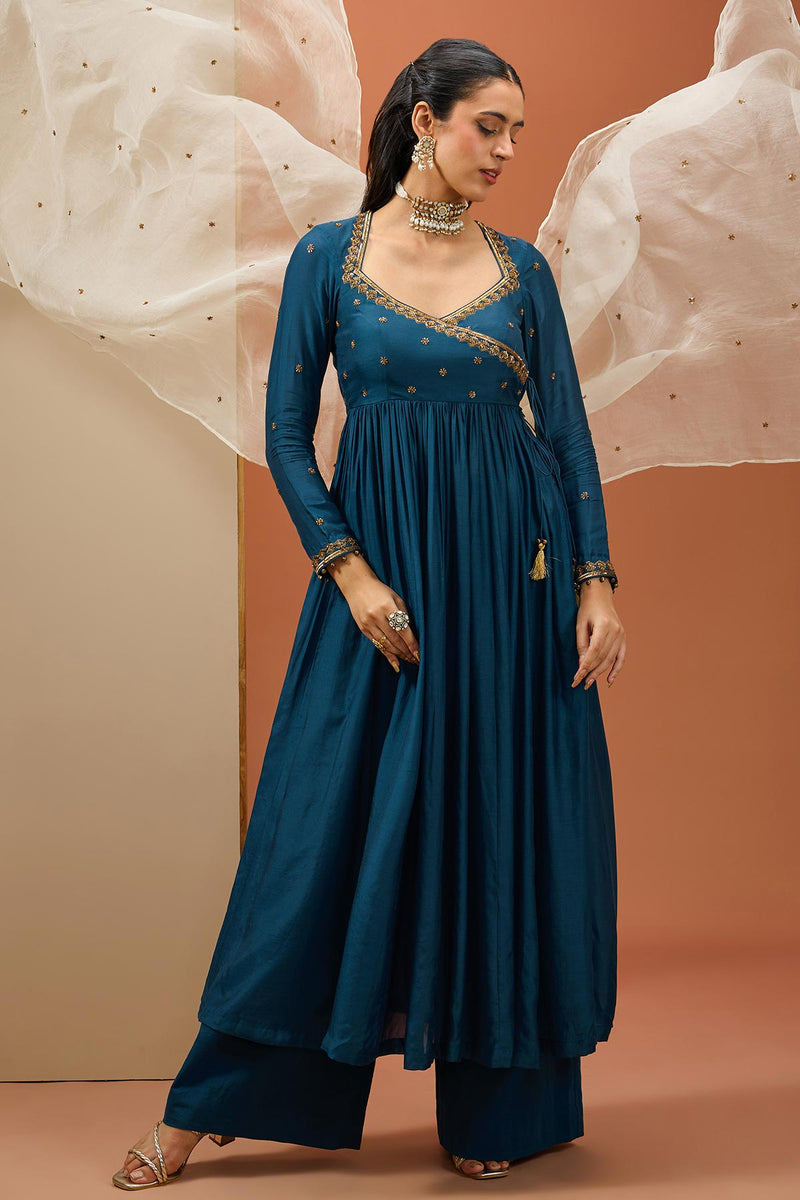 CY Esha Koul Blue Angrakha Anarkali Set Front 2