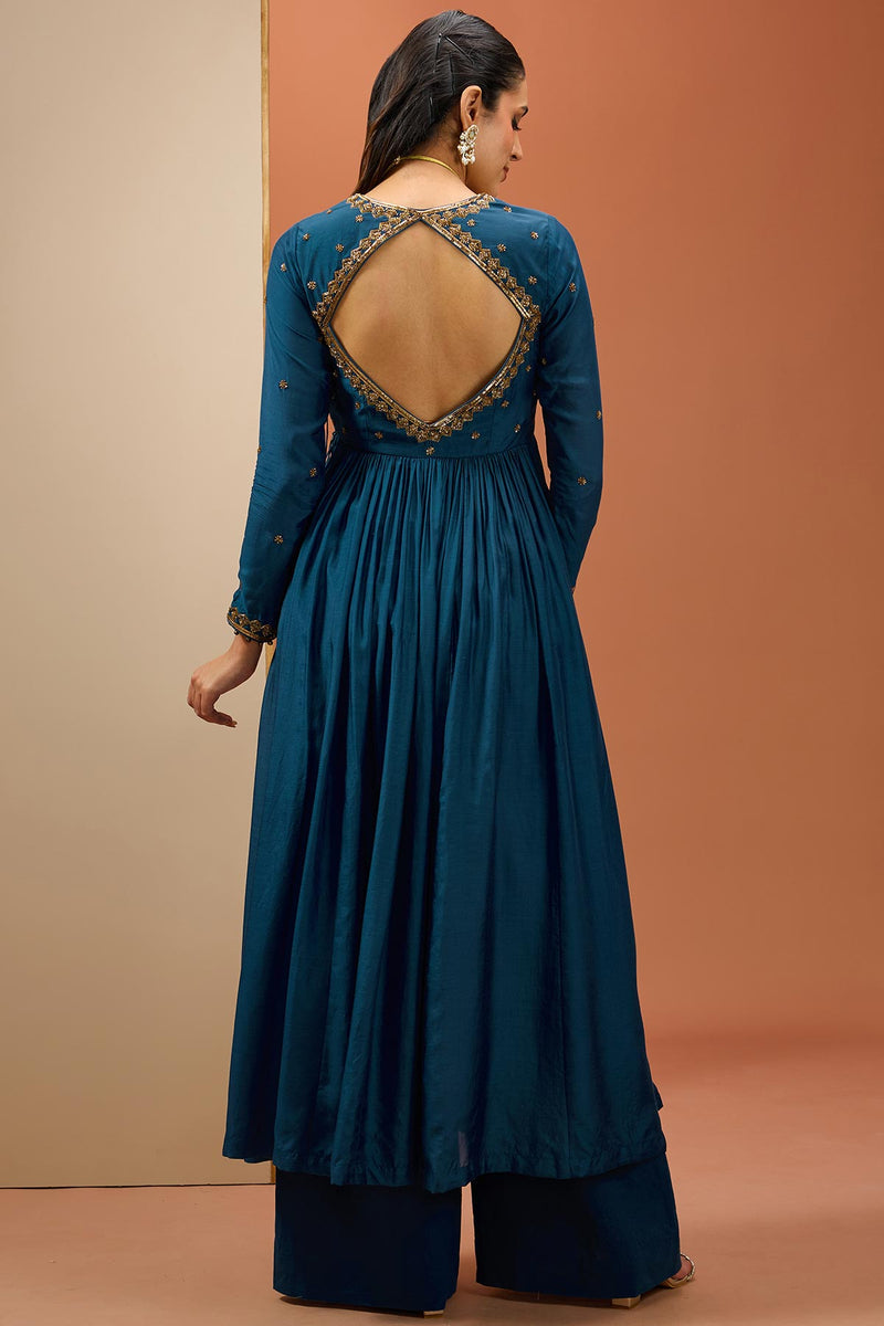 CY Esha Koul Blue Angrakha Anarkali Set Back 1