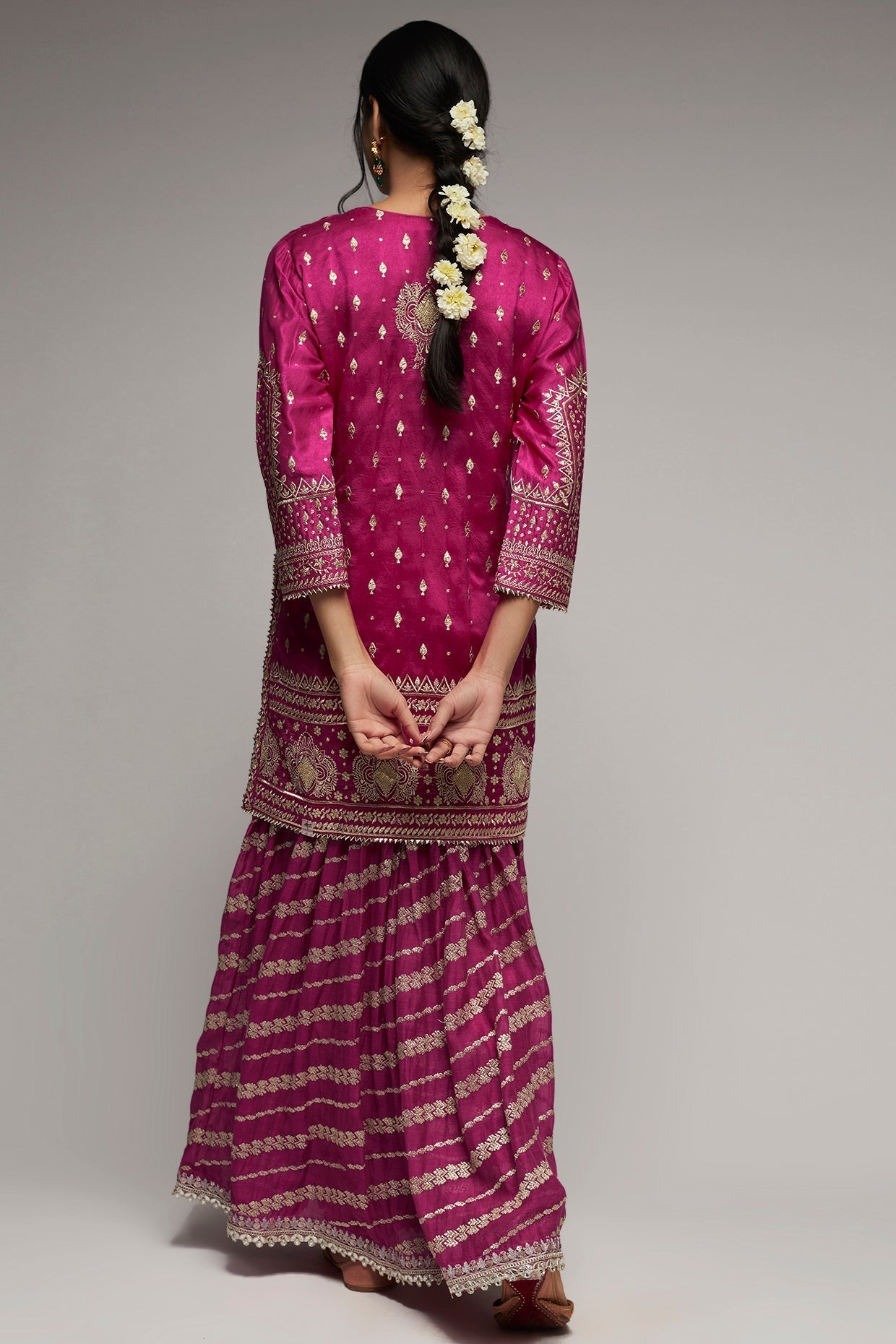 Rati Short Kurta With Magenta Pink Jamdani Garara Set