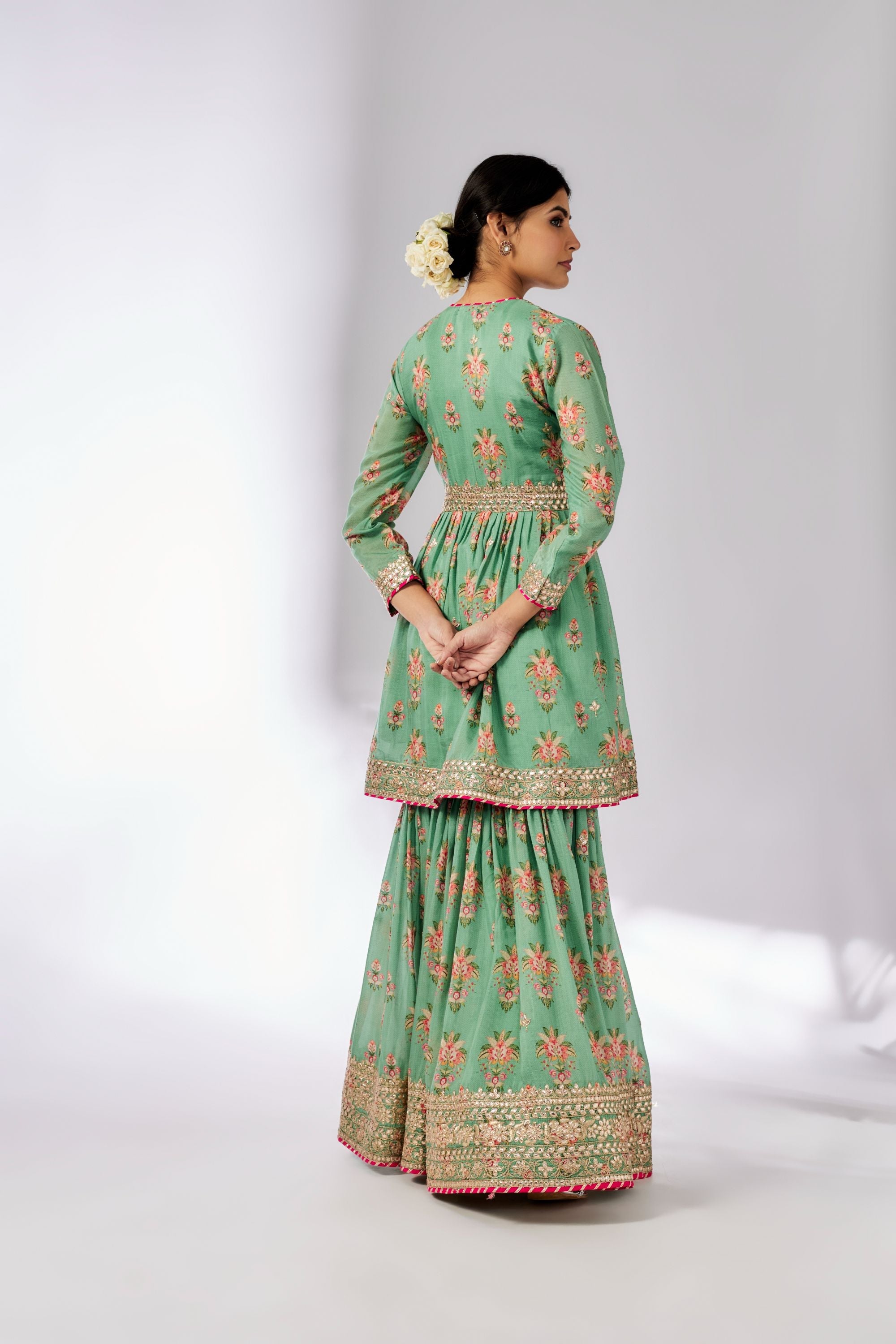 Samiksha Peplum Mint Sharara Set