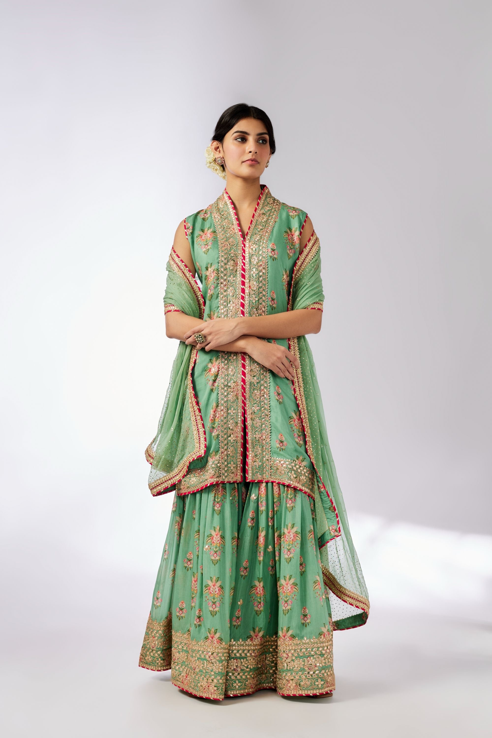 Driti Sleeveless Mint Sharara Set