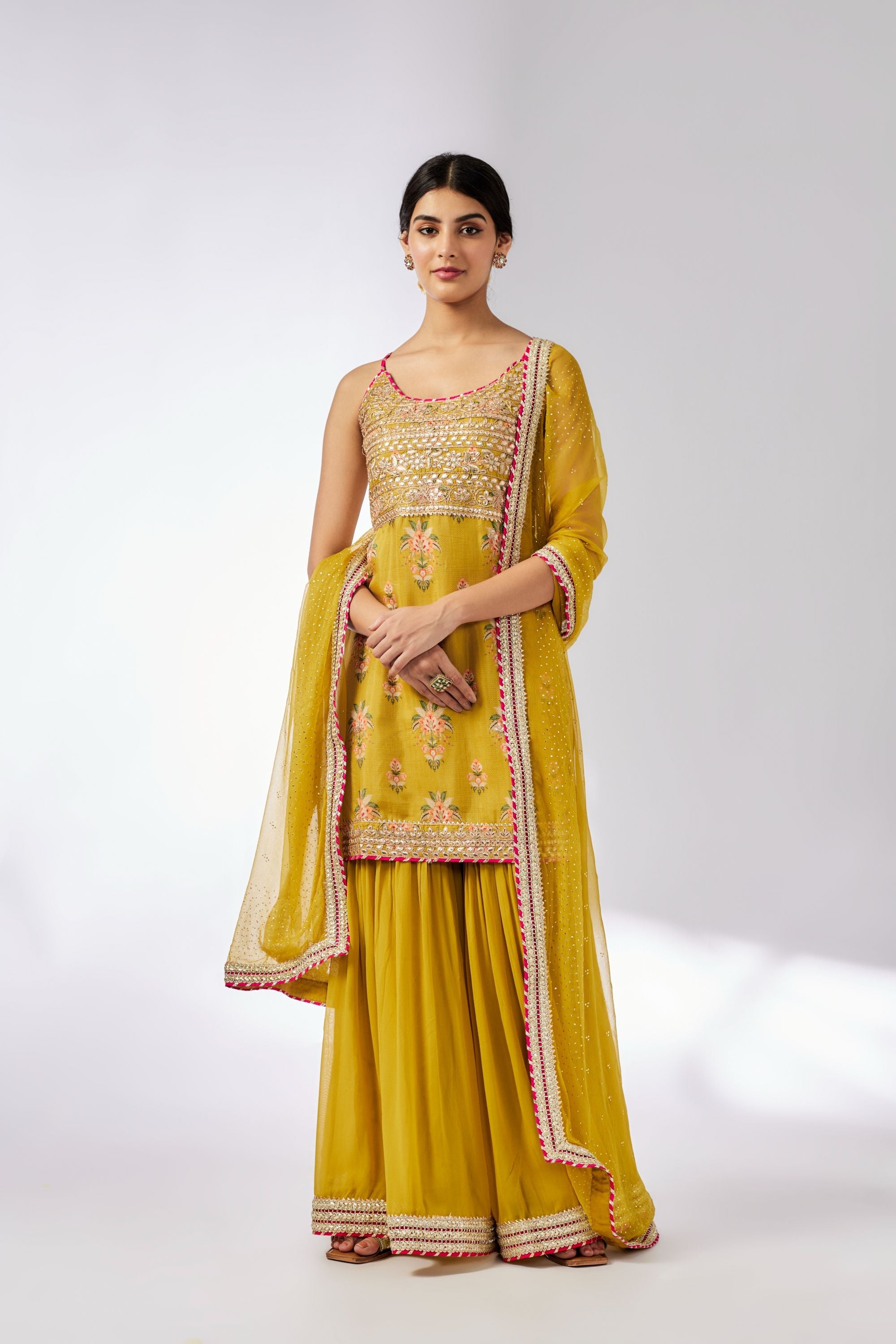 Chhaya Strappy Mustard Sharara Set