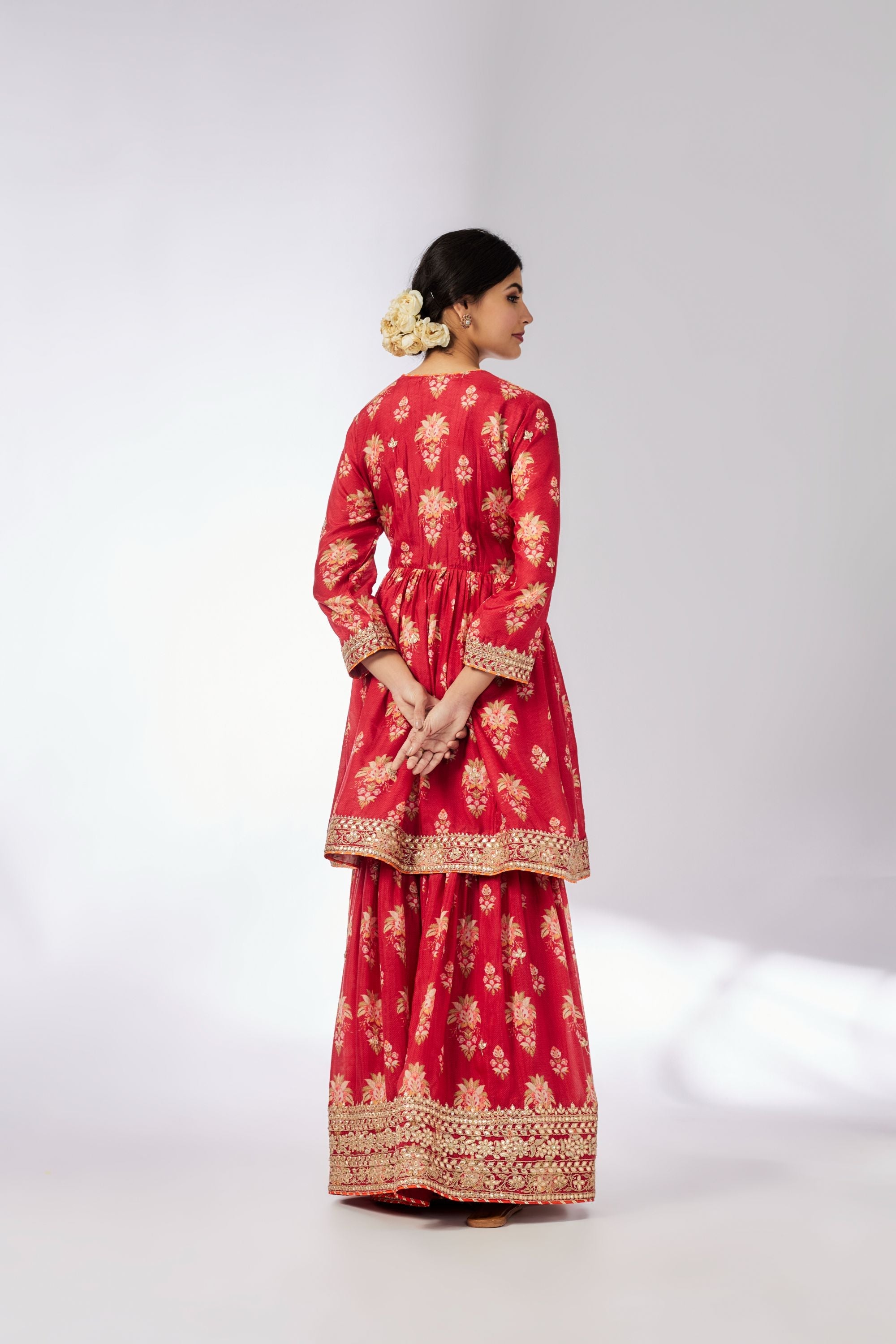 Samiksha Red Peplum Sharara Set