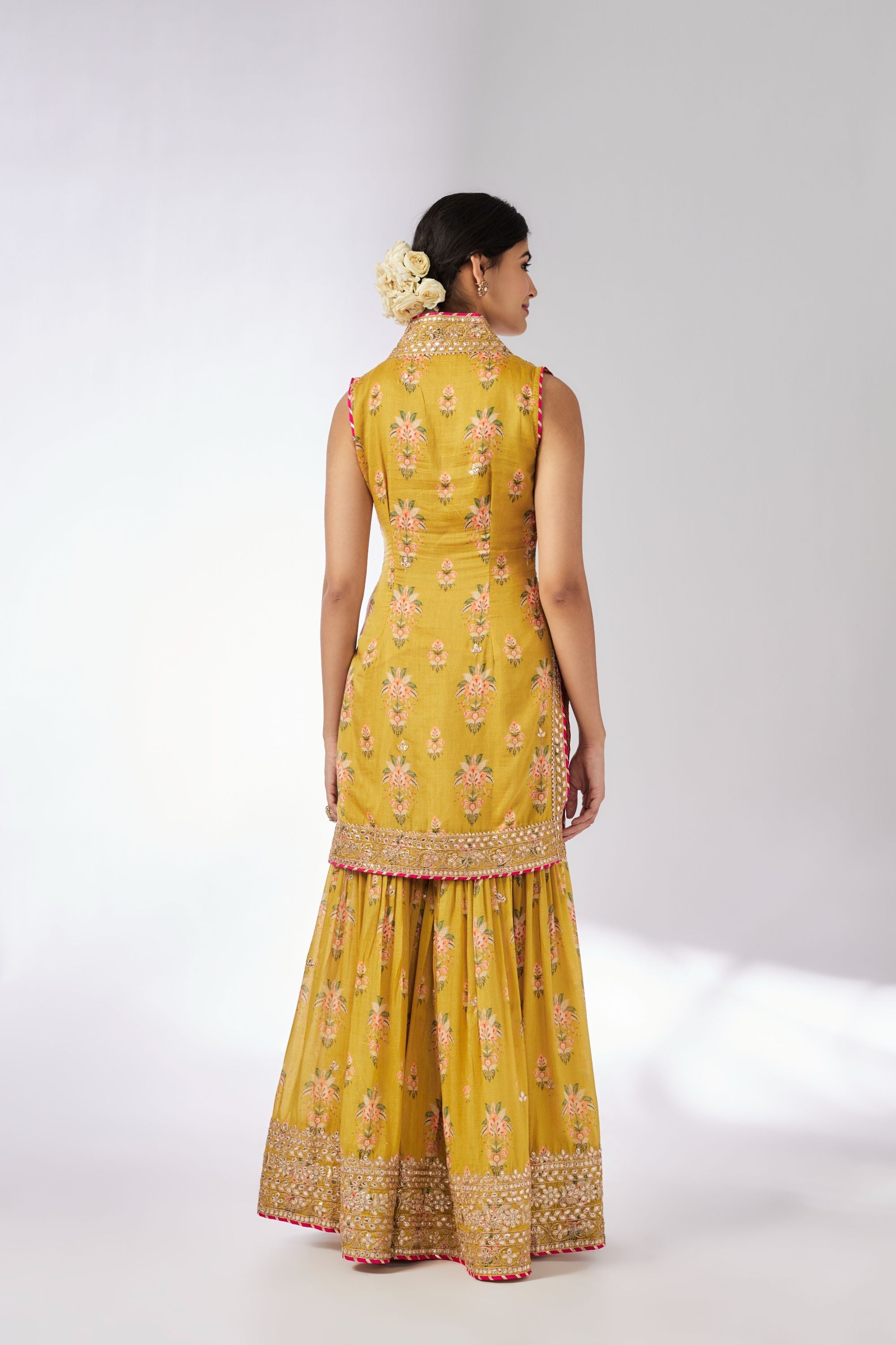 Driti Sleeveless Mustard Sharara Set