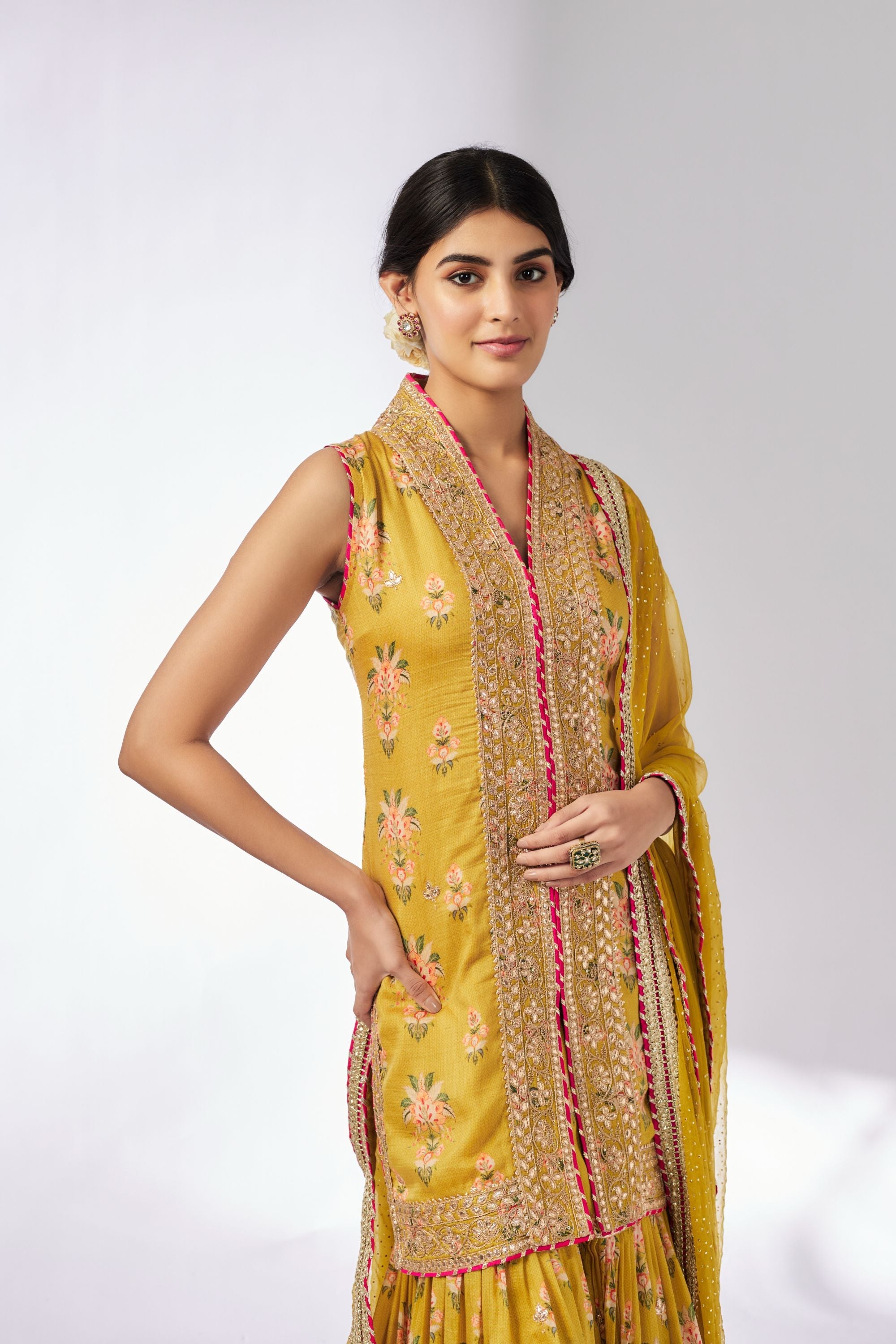 Driti Sleeveless Mustard Sharara Set