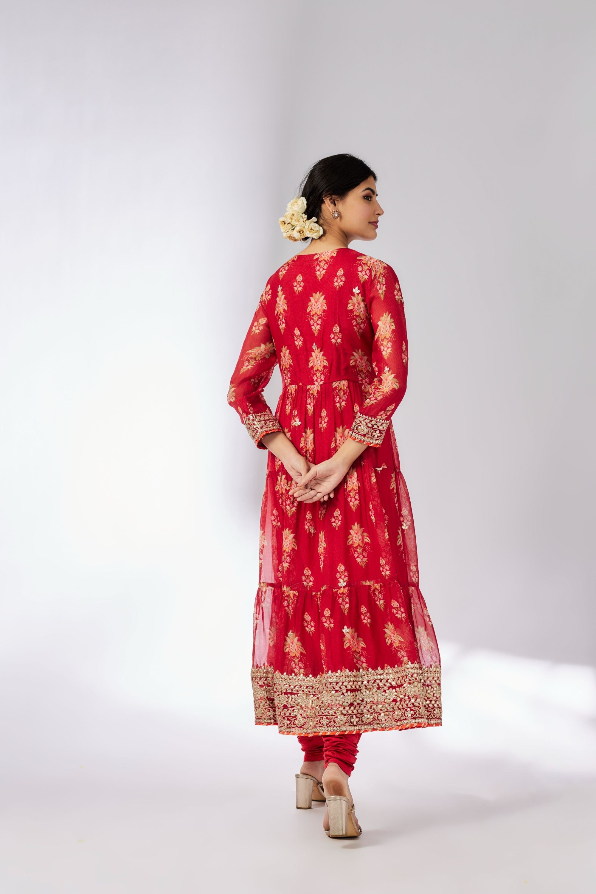 Joshna Tiered Red Anarkali Set