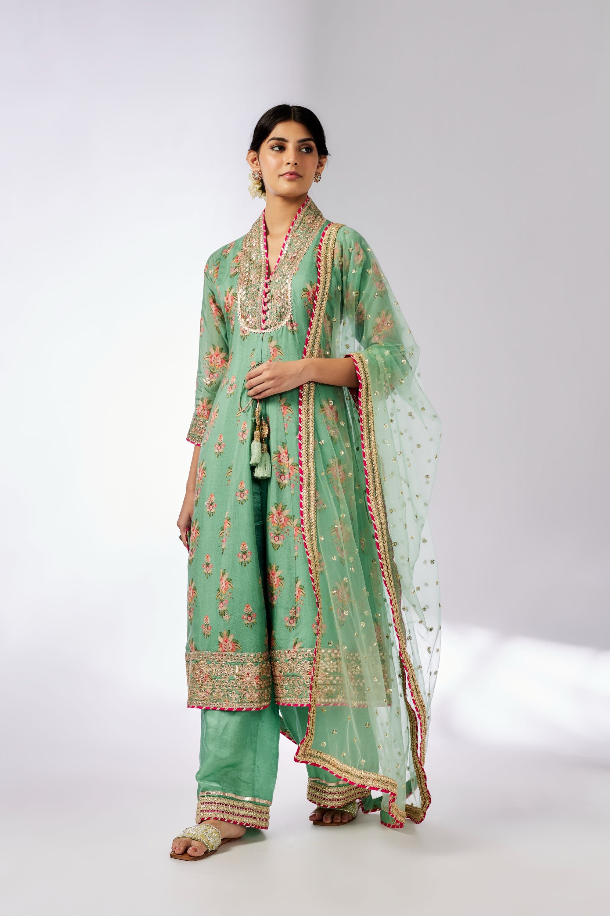 Mansi Mint Embroidered Palazzo Set