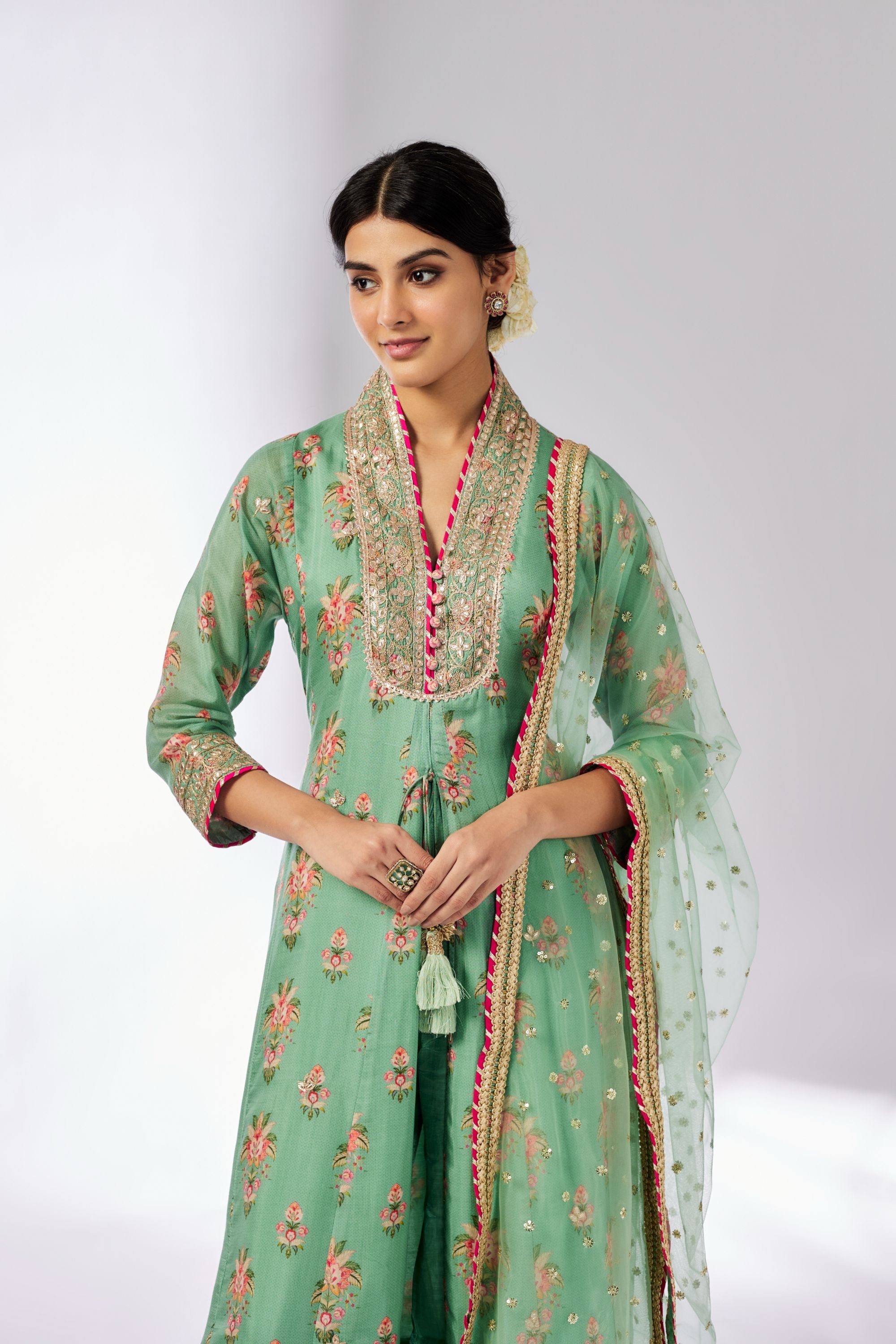 Mansi Mint Embroidered Palazzo Set