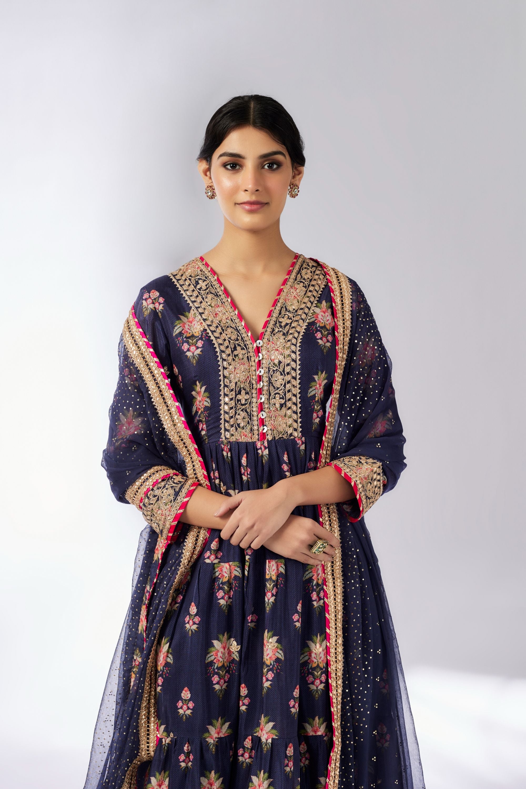 Joshna Tiered Navy Anarkali Set