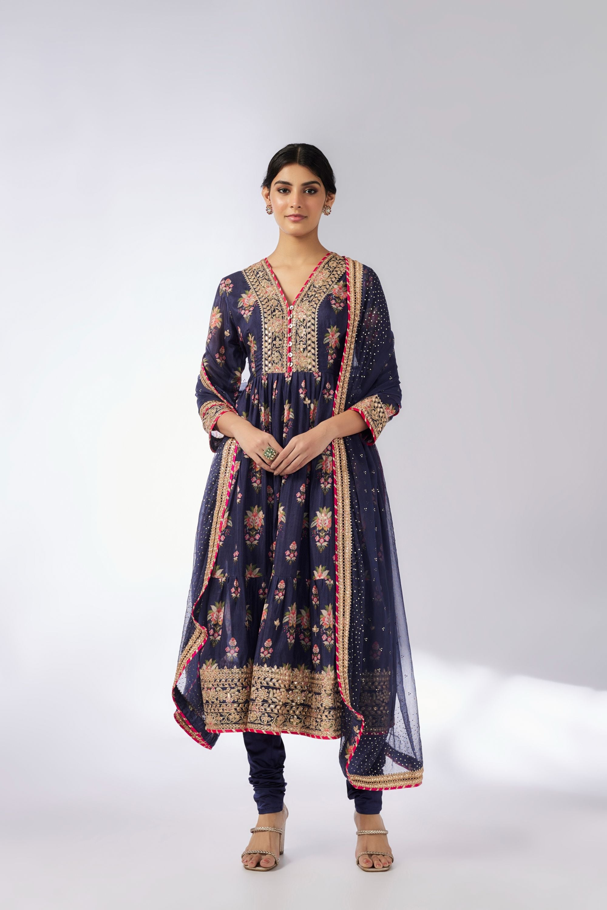 Joshna Tiered Navy Anarkali Set