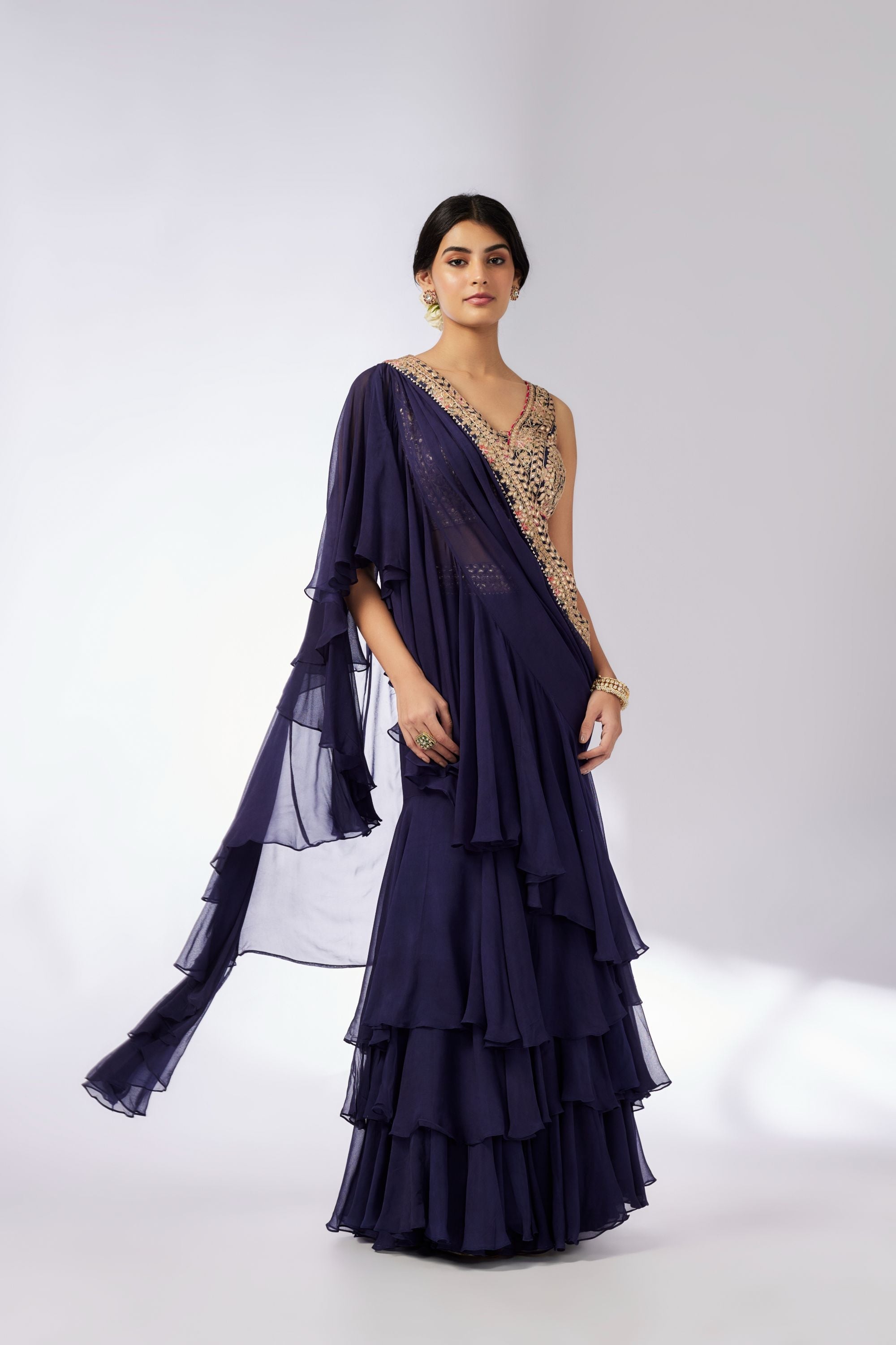 Shifa Navy Saree Set