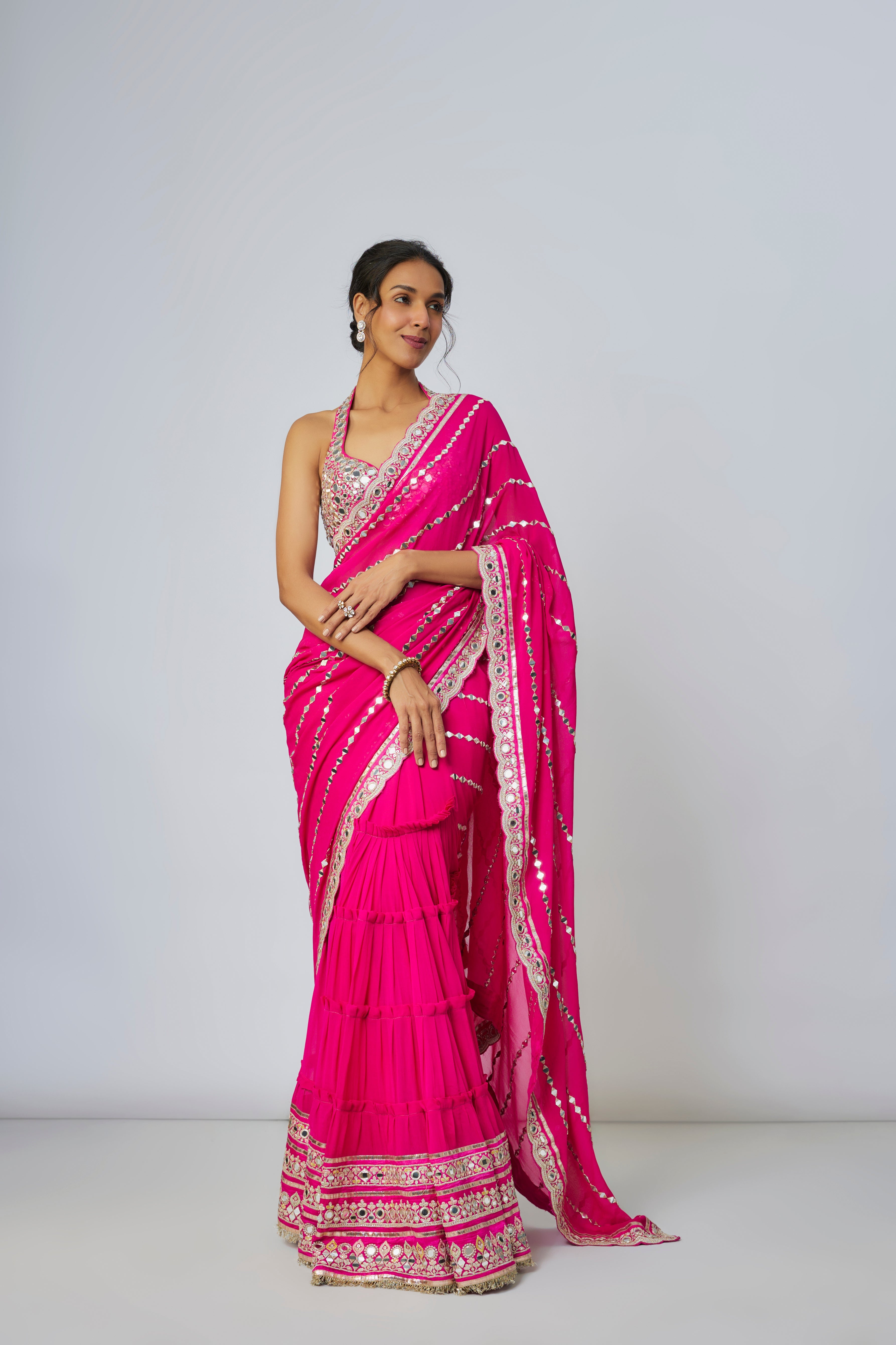 CY Gopi Vaid Aradhana Rain Pink Saree Set Front 1