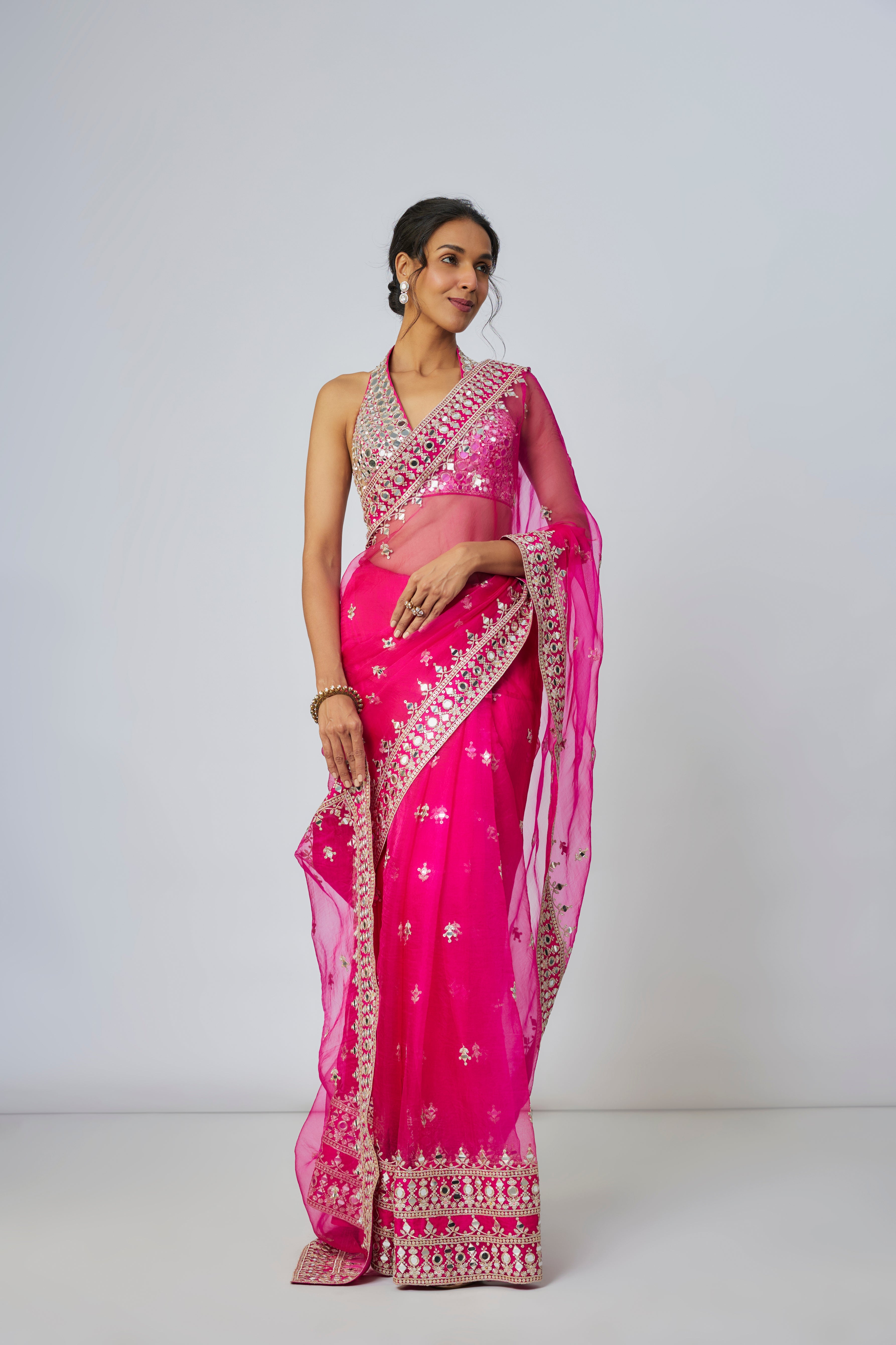 CY Gopi Vaid Abhinaya Rain Pink Saree Set Front 1