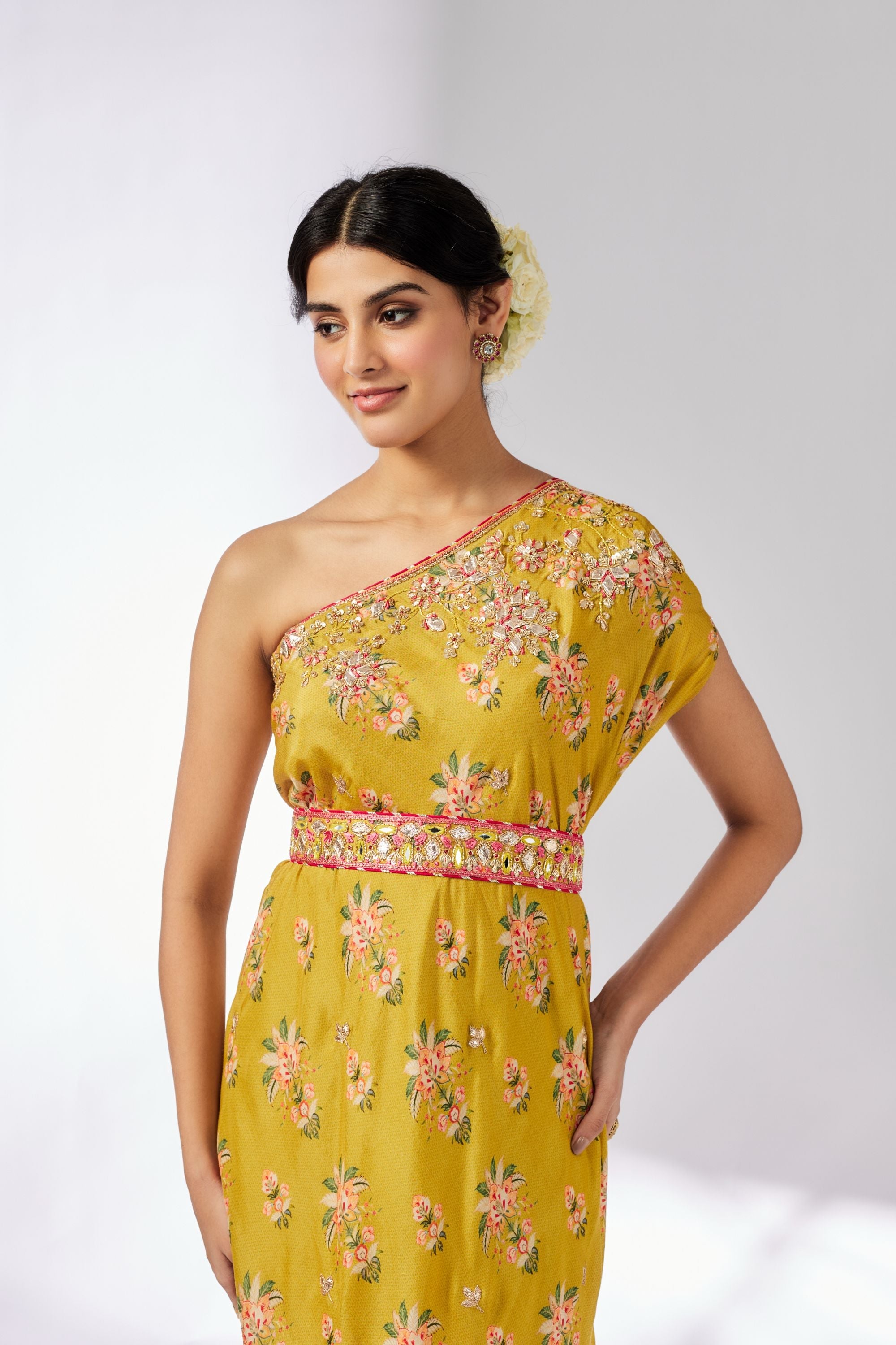 CY Gopi Vaid Zoya Mustard Dress Closeup 1