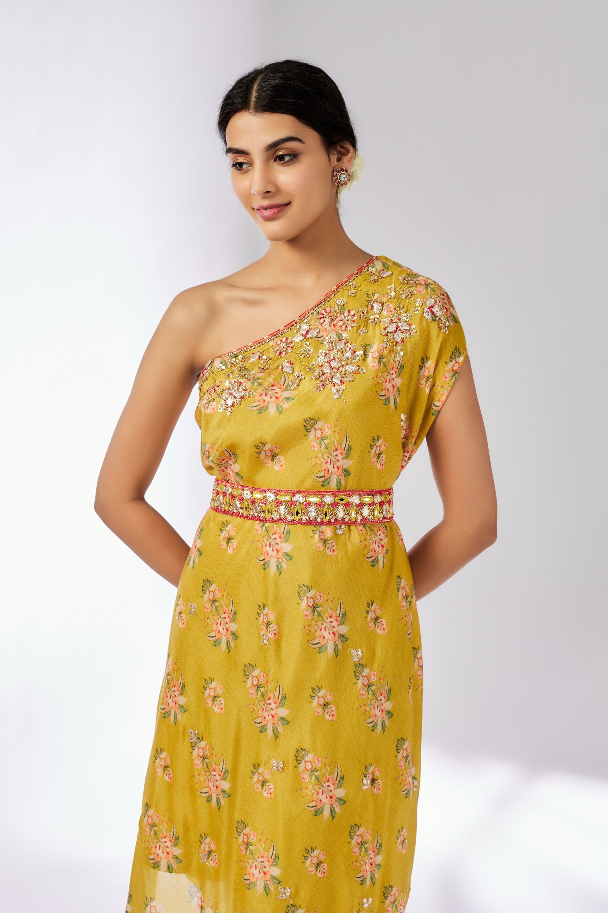 CY Gopi Vaid Zoya Mustard Dress Closeup 2